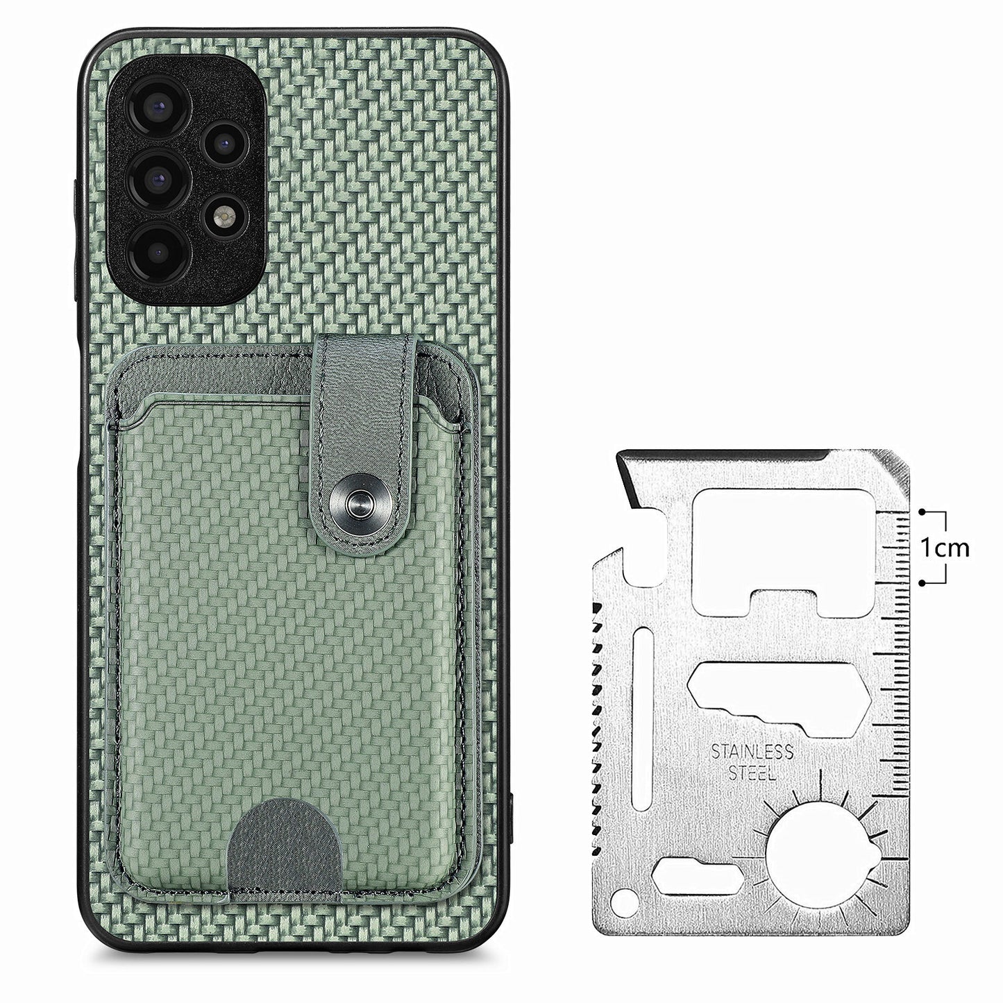 C1-06 For Samsung Galaxy A53 5G Case PU Leather Card Holder Back Cover with Card Knife - Green