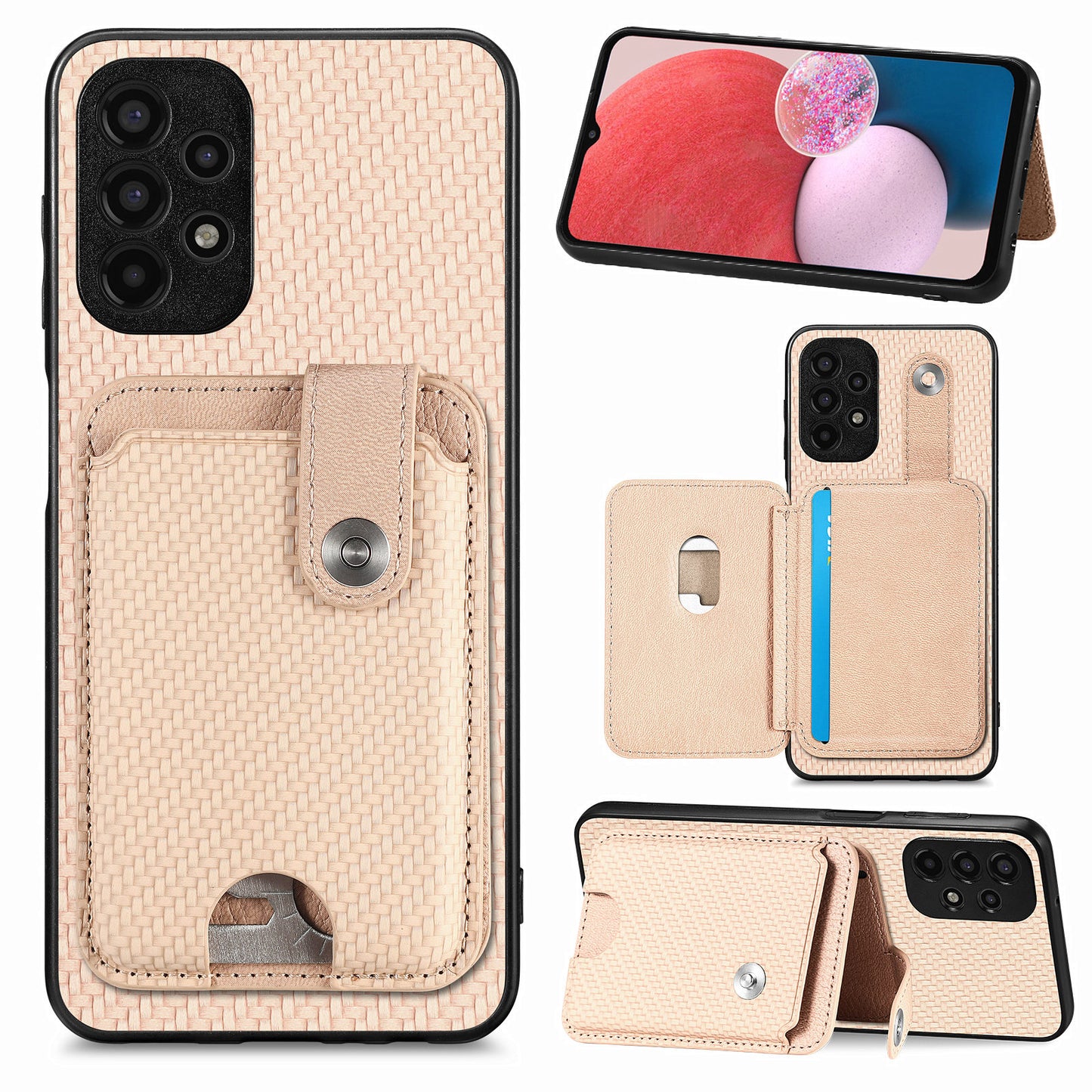 C1-06 For Samsung Galaxy A53 5G Case PU Leather Card Holder Back Cover with Card Knife - Khaki