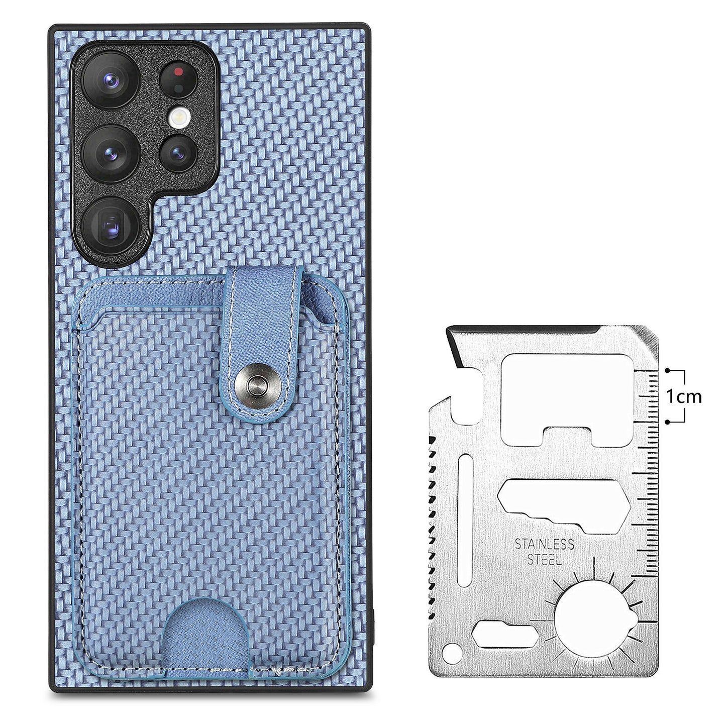 C1-06 For Samsung Galaxy S23 Ultra Phone Case with Card Knife Card Slots Leather Back Cover - Blue