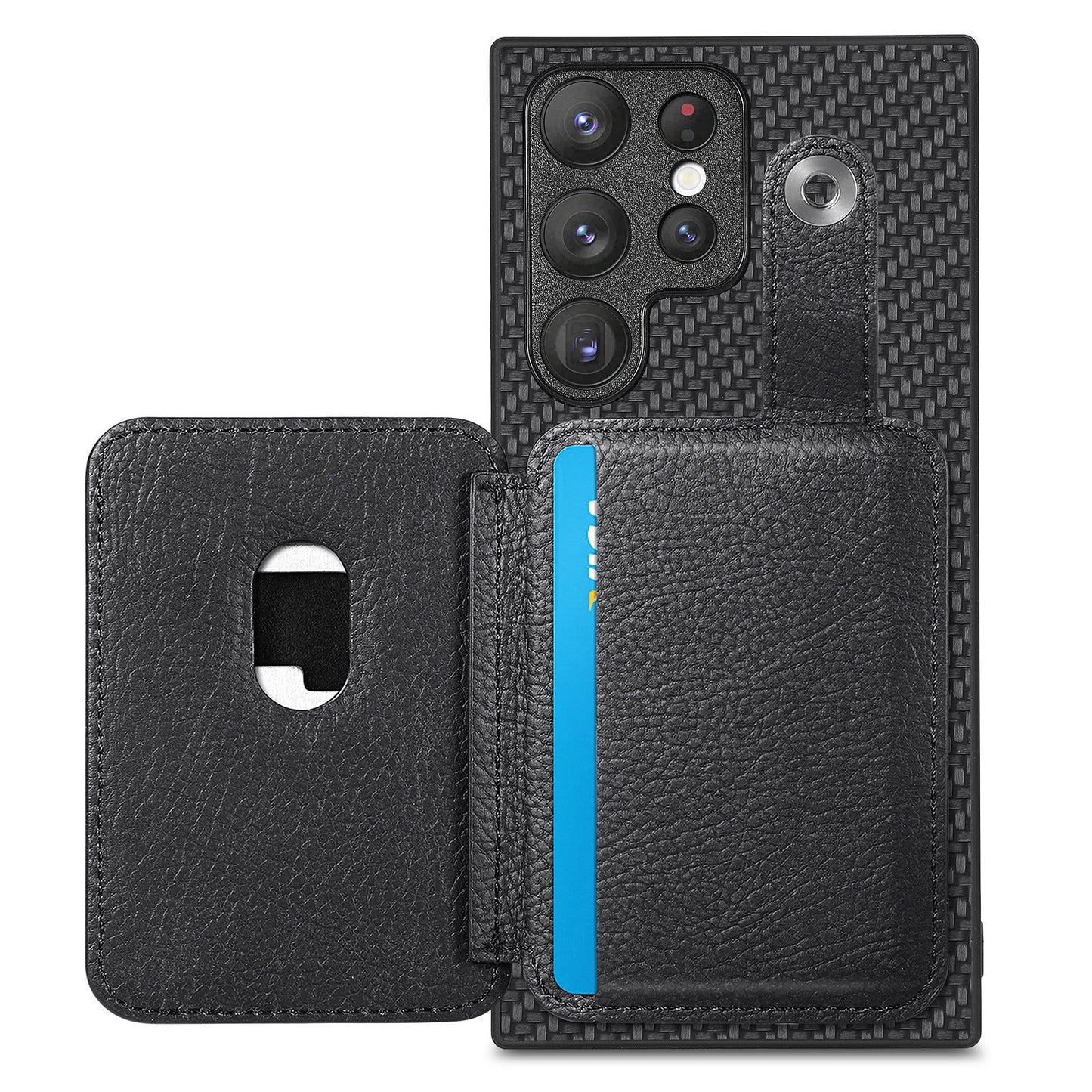 C1-06 For Samsung Galaxy S23 Ultra Phone Case with Card Knife Card Slots Leather Back Cover - Black