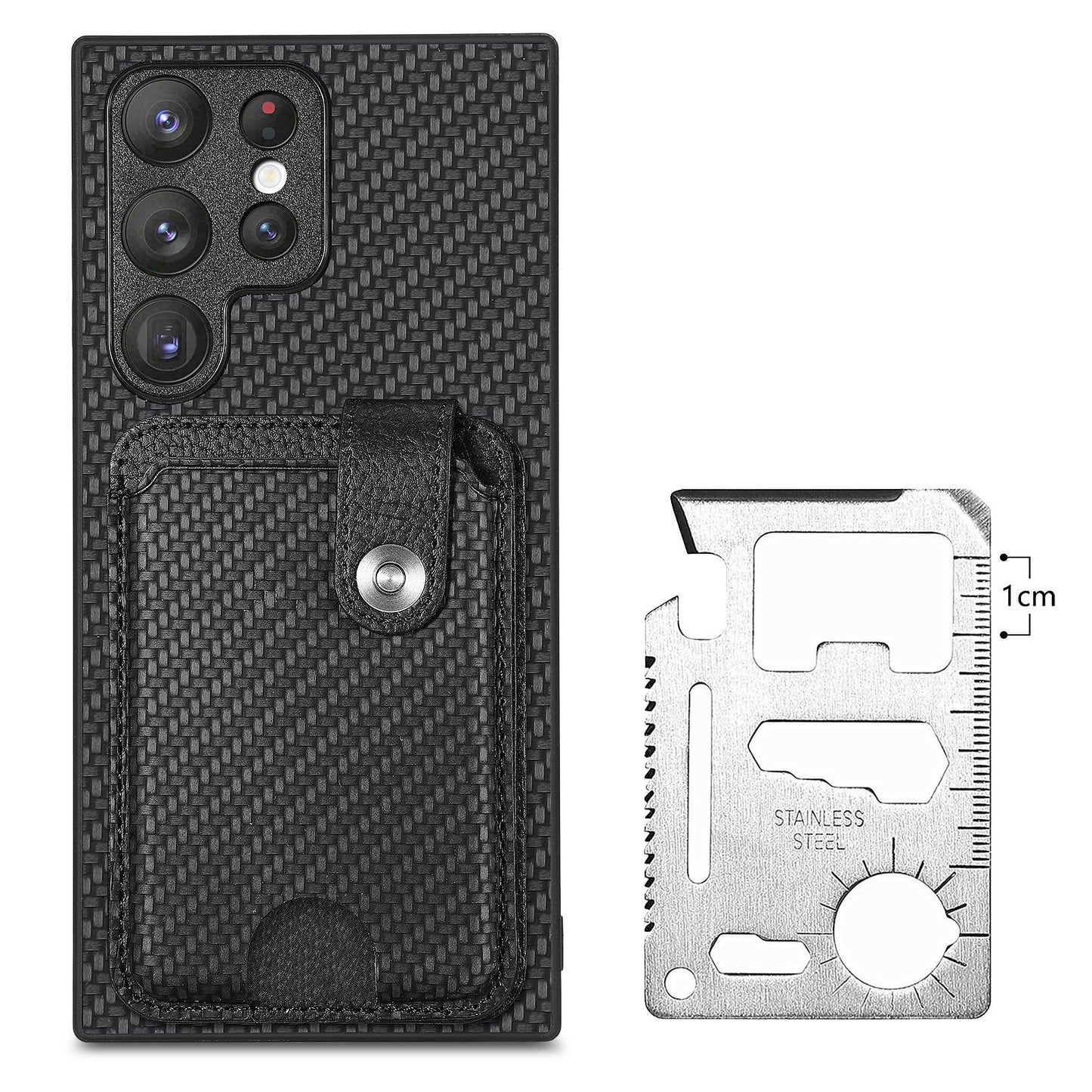 C1-06 For Samsung Galaxy S23 Ultra Phone Case with Card Knife Card Slots Leather Back Cover - Black