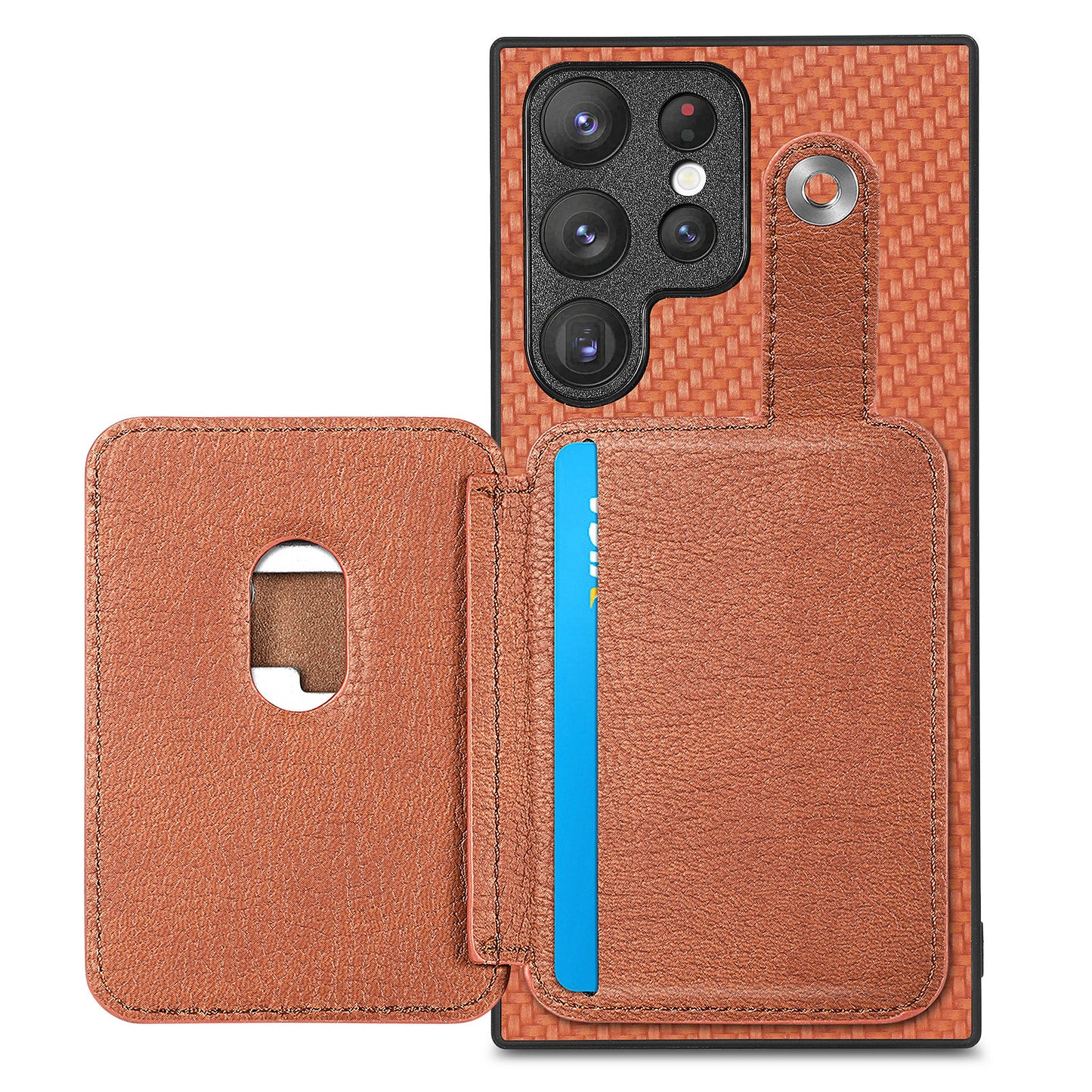 C1-06 For Samsung Galaxy S23 Ultra Phone Case with Card Knife Card Slots Leather Back Cover - Brown