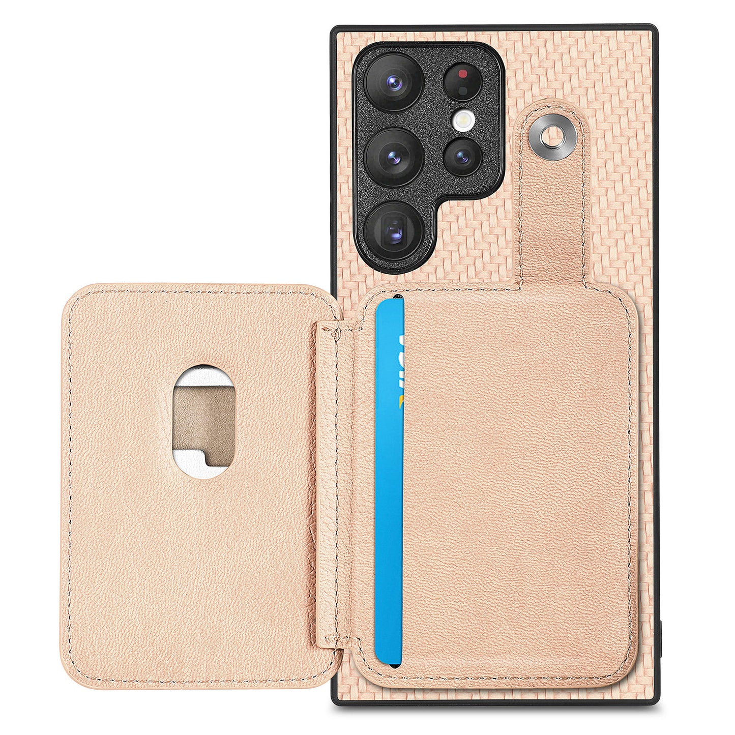 C1-06 For Samsung Galaxy S23 Ultra Phone Case with Card Knife Card Slots Leather Back Cover - Khaki