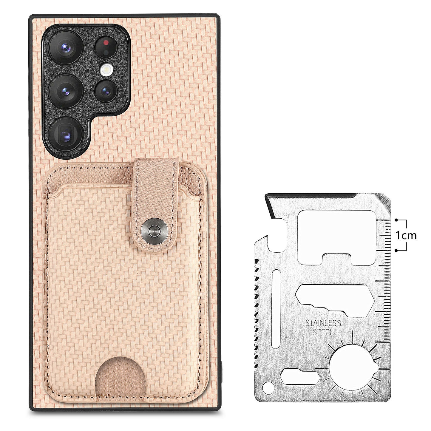 C1-06 For Samsung Galaxy S23 Ultra Phone Case with Card Knife Card Slots Leather Back Cover - Khaki