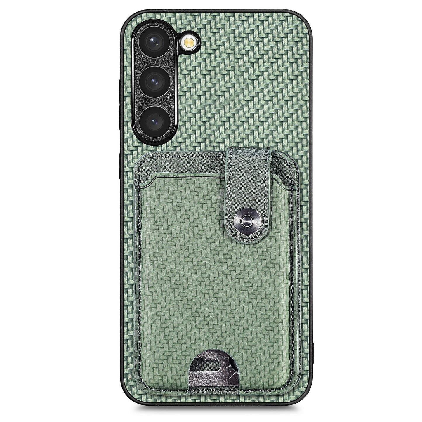 C1-06 For Samsung Galaxy S23 Case Card Slots Kickstand Leather Coating Phone Cover with Card Knife - Green