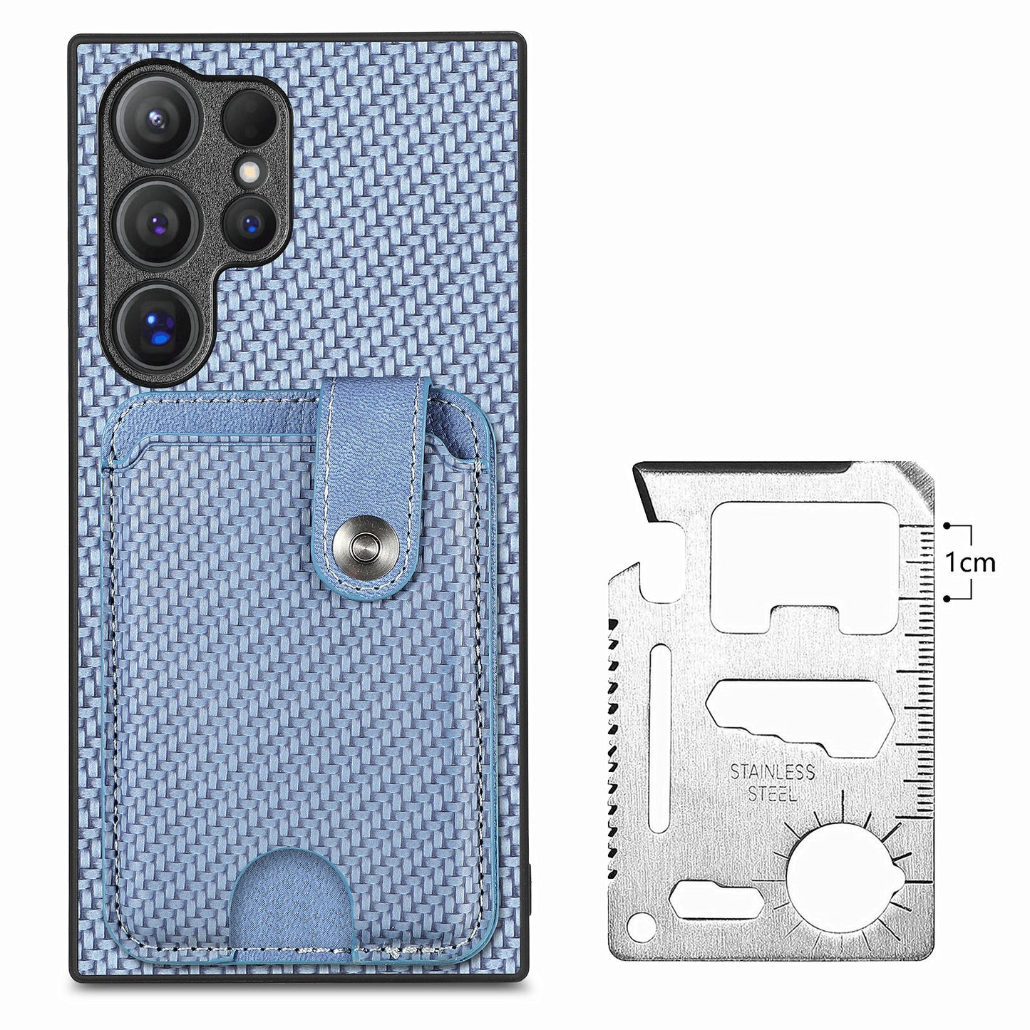 C1-06 For Samsung Galaxy S24 Ultra Case Leather Coated PC+TPU Card Slots Cover with Card Knife Blue - Blue