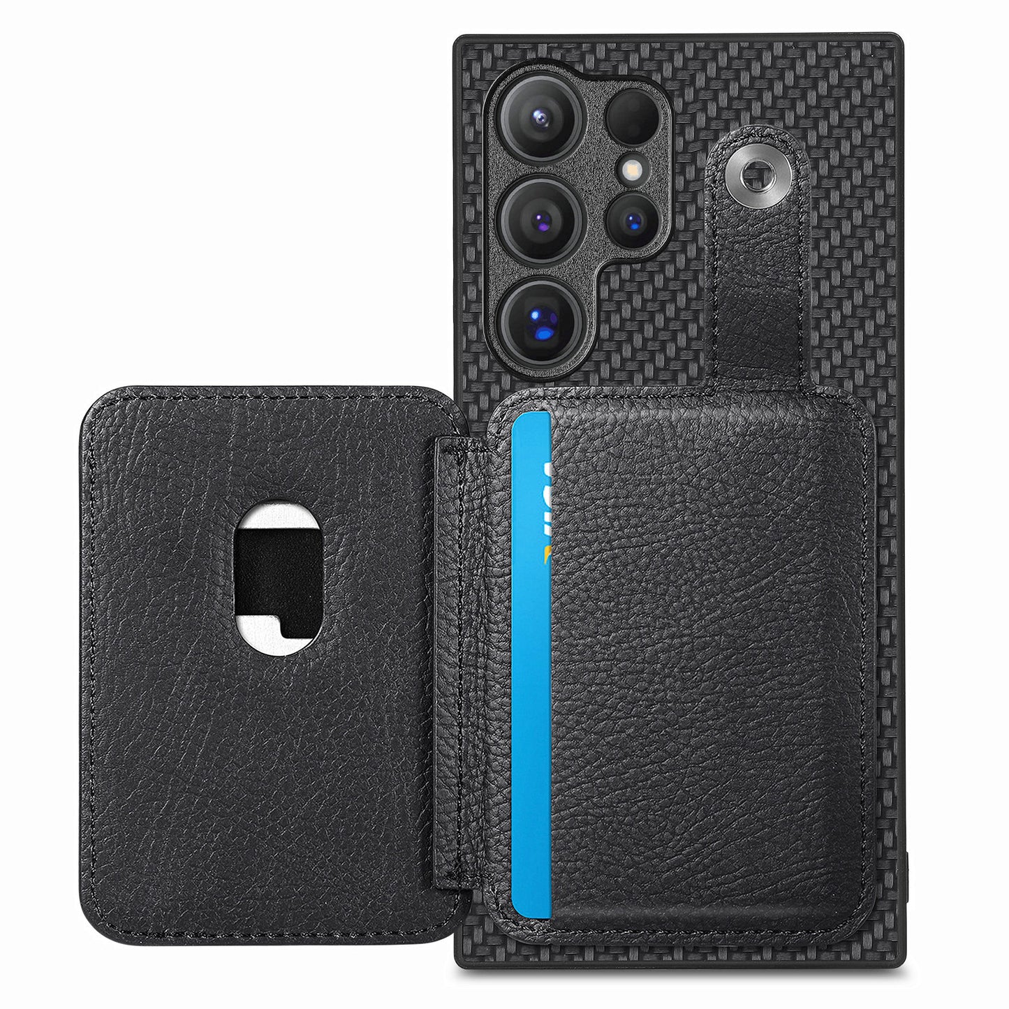 C1-06 For Samsung Galaxy S24 Ultra Case Leather Coated PC+TPU Card Slots Cover with Card Knife Black - Black