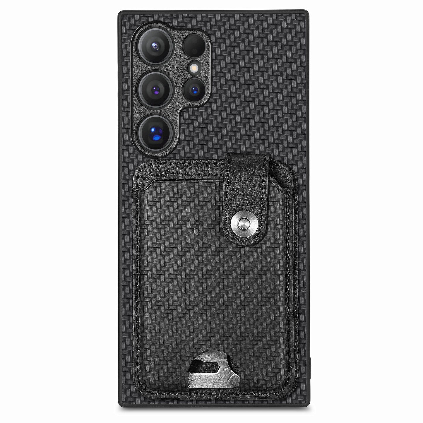 C1-06 For Samsung Galaxy S24 Ultra Case Leather Coated PC+TPU Card Slots Cover with Card Knife Black - Black