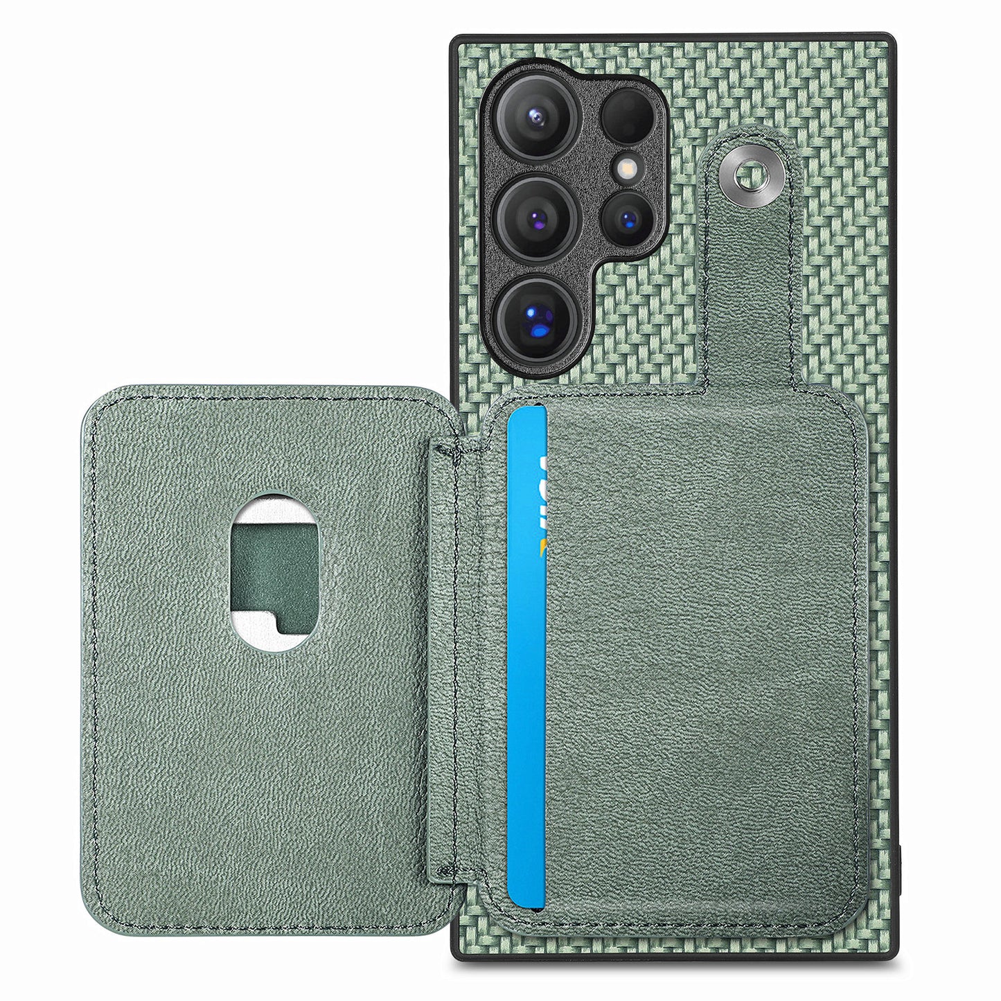 C1-06 For Samsung Galaxy S24 Ultra Case Leather Coated PC+TPU Card Slots Cover with Card Knife Green - Green
