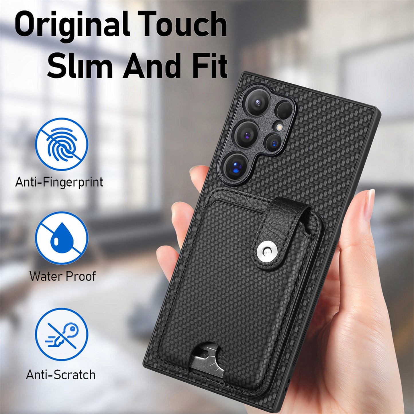 C1-06 For Samsung Galaxy S24 Ultra Case Leather Coated PC+TPU Card Slots Cover with Card Knife Khaki - Khaki