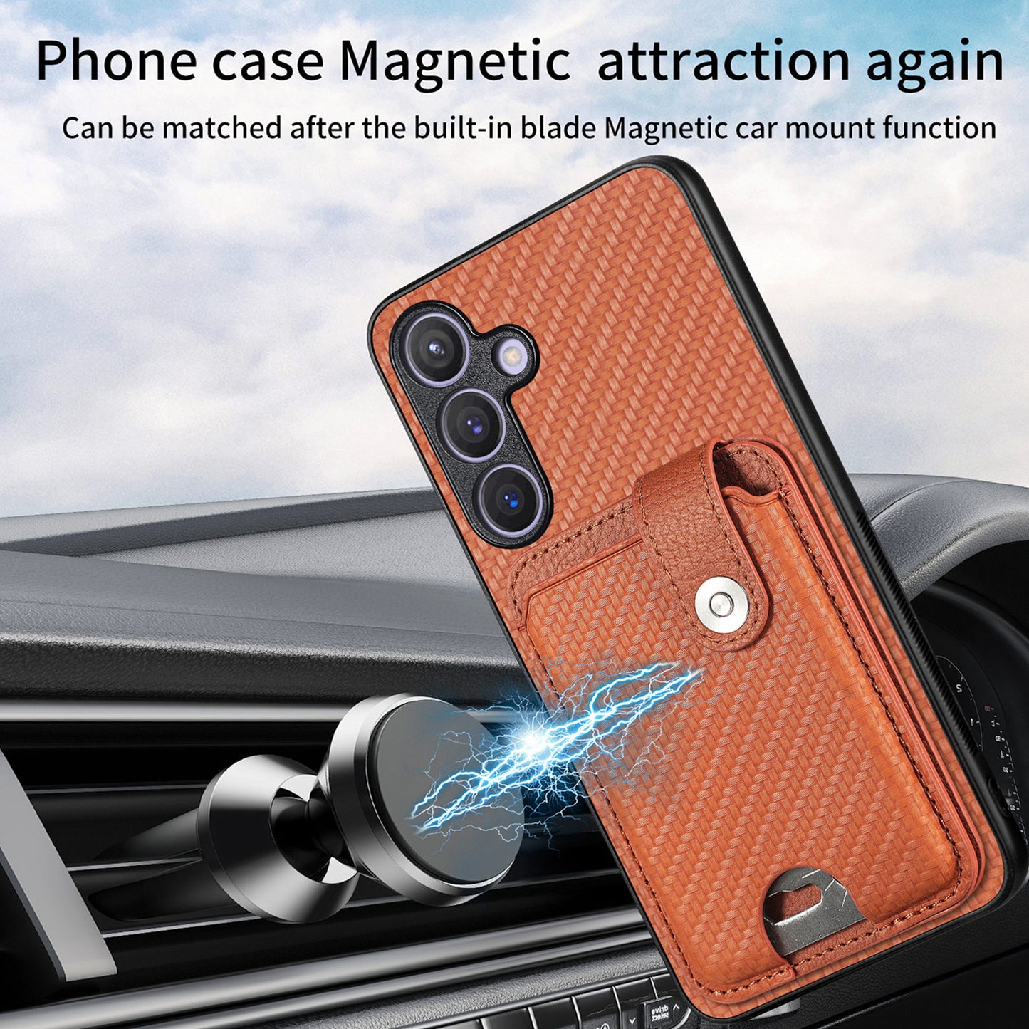 C1-06 For Samsung Galaxy S24 Case Card Slots Kickstand Phone Cover with Card Knife Tool - Blue