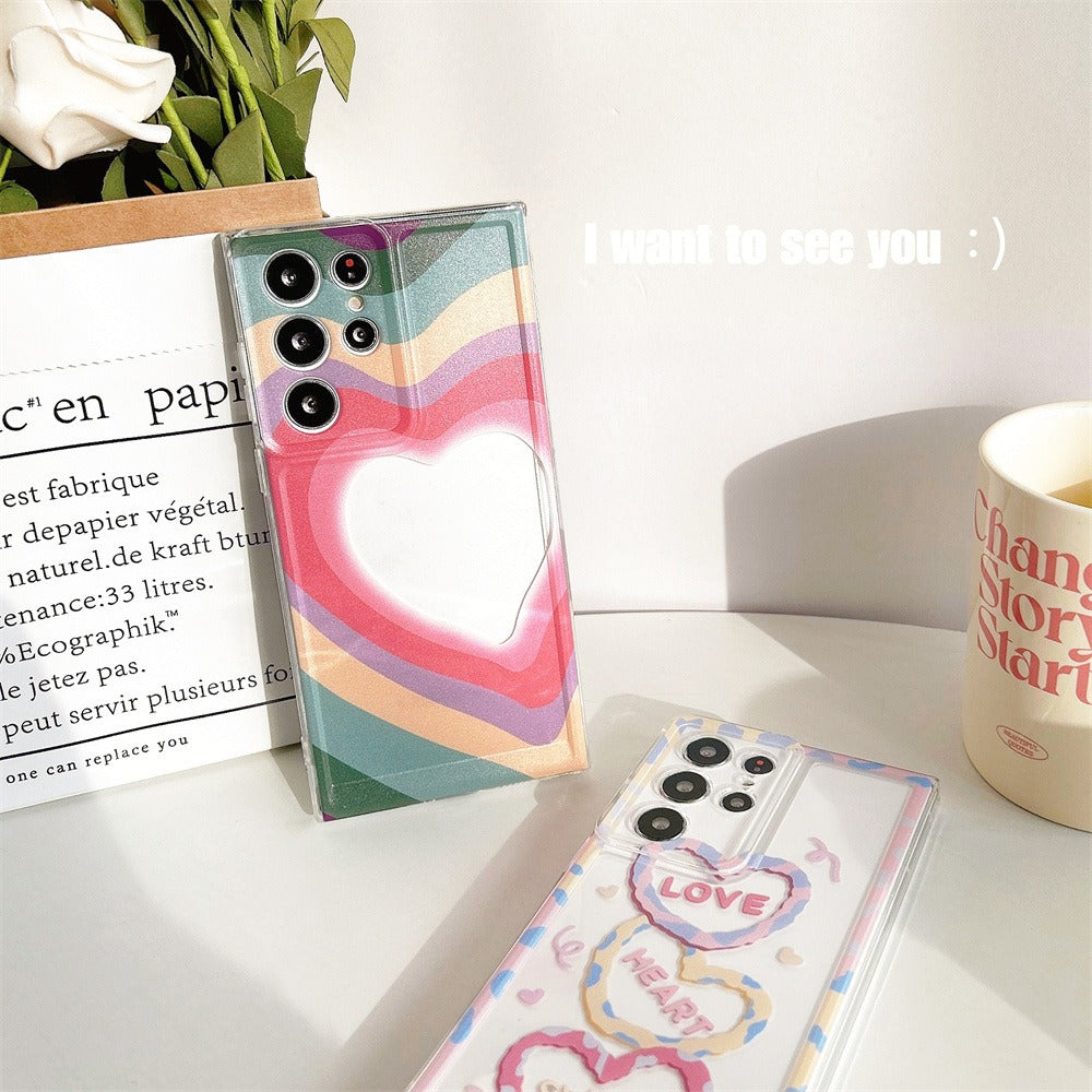 For Samsung Galaxy S23 Ultra Case Love Heart Pattern Design Soft TPU Phone Cover - Rainbow Love