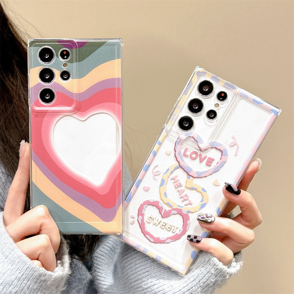 For Samsung Galaxy S23 Ultra Case Love Heart Pattern Design Soft TPU Phone Cover - Rainbow Love