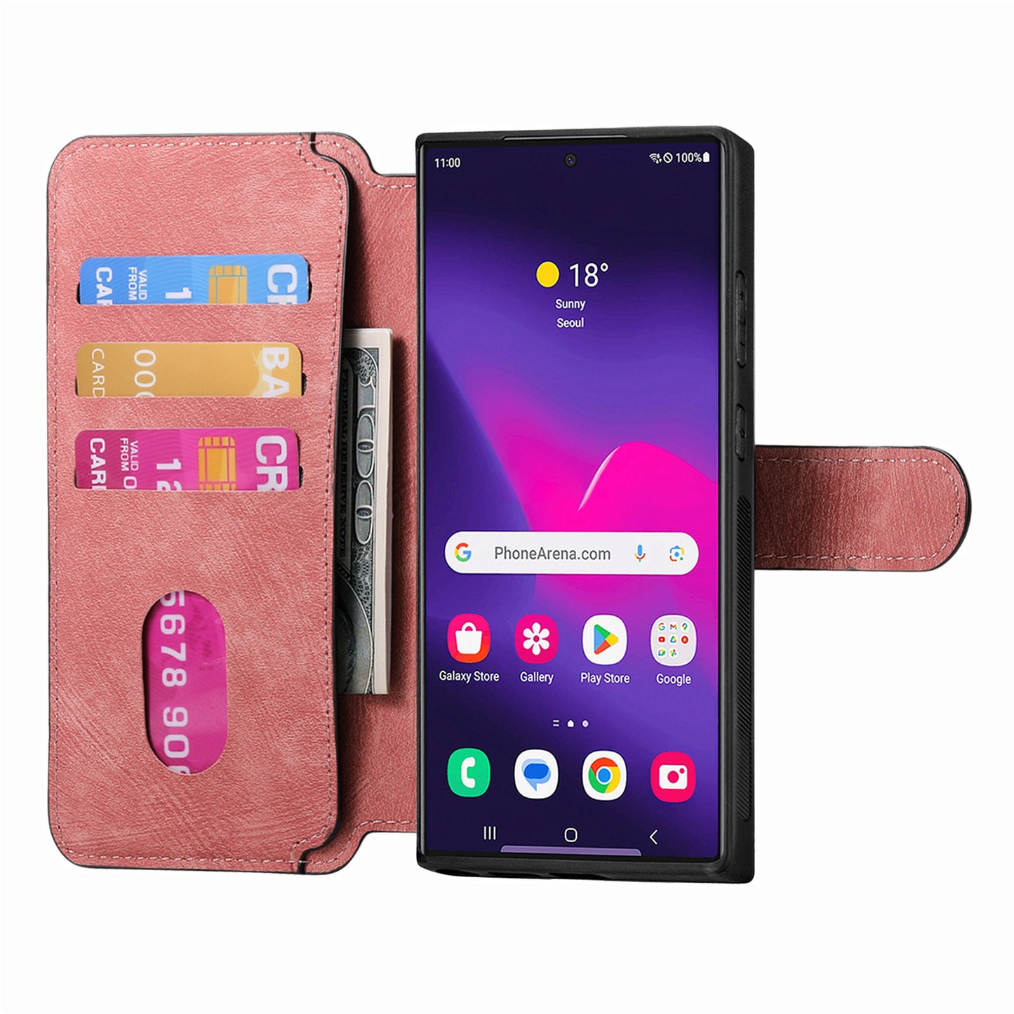 CASENEO MW-03 For Samsung Galaxy S24 Ultra Case Retro Leather Coated TPU Phone Cover 2 in 1 Detachable - Pink