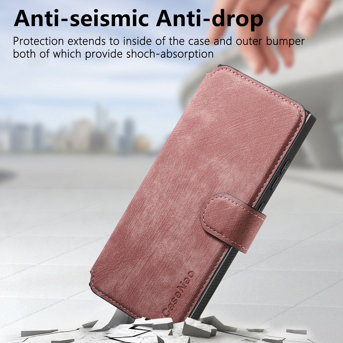CASENEO MW-03 For Samsung Galaxy S24 Ultra Case Retro Leather Coated TPU Phone Cover 2 in 1 Detachable - Pink