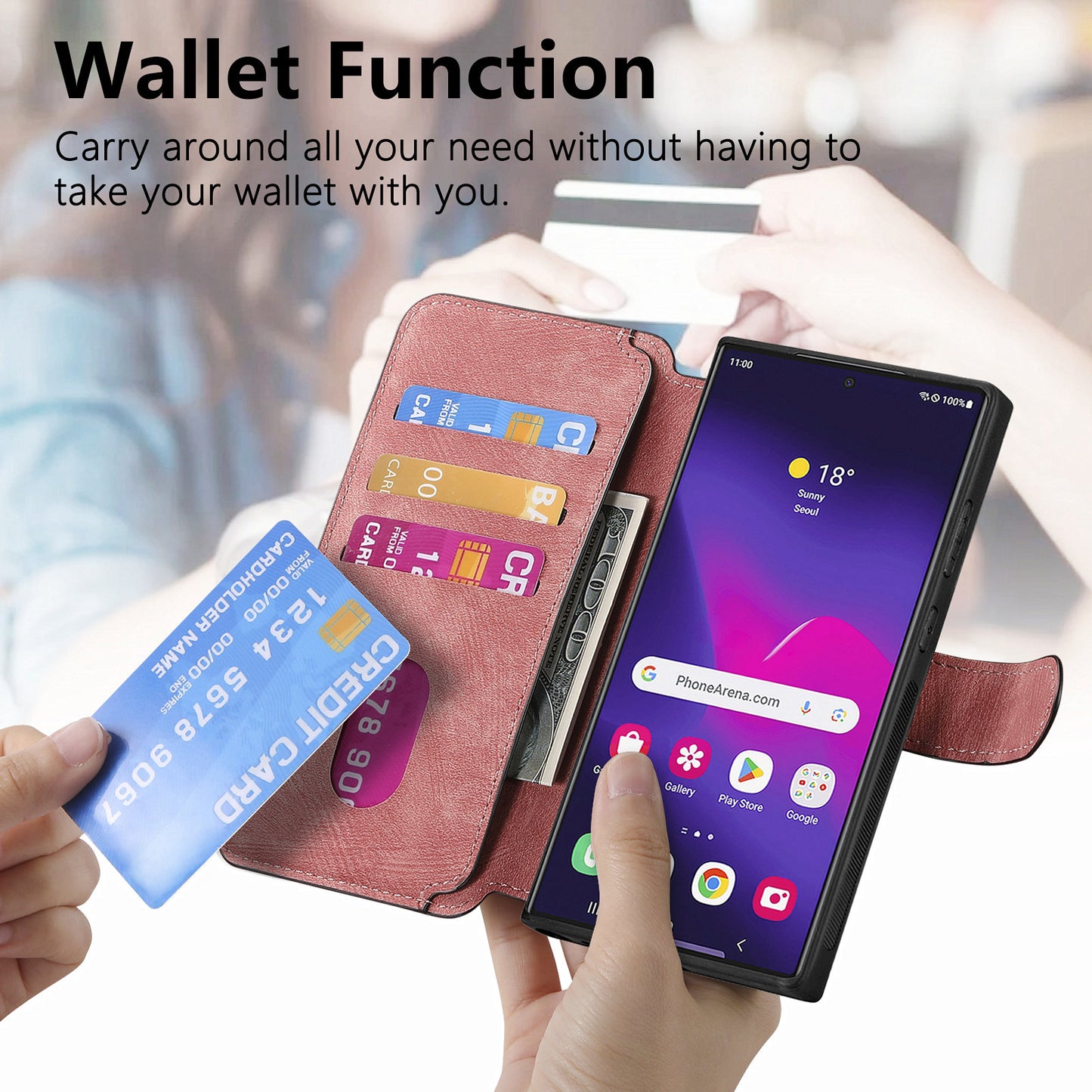 CASENEO MW-03 For Samsung Galaxy S24 Ultra Case Retro Leather Coated TPU Phone Cover 2 in 1 Detachable - Pink