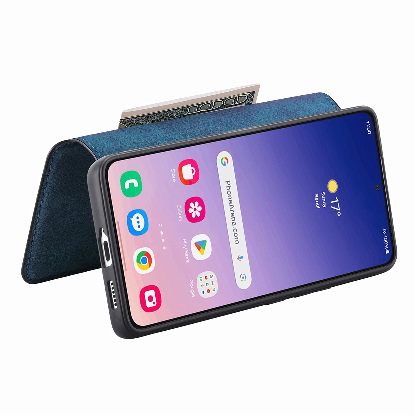 CASENEO MW-03 For Samsung Galaxy S24 Wallet Case Leather+TPU Magnetic Detachable Phone Cover - Dark Blue