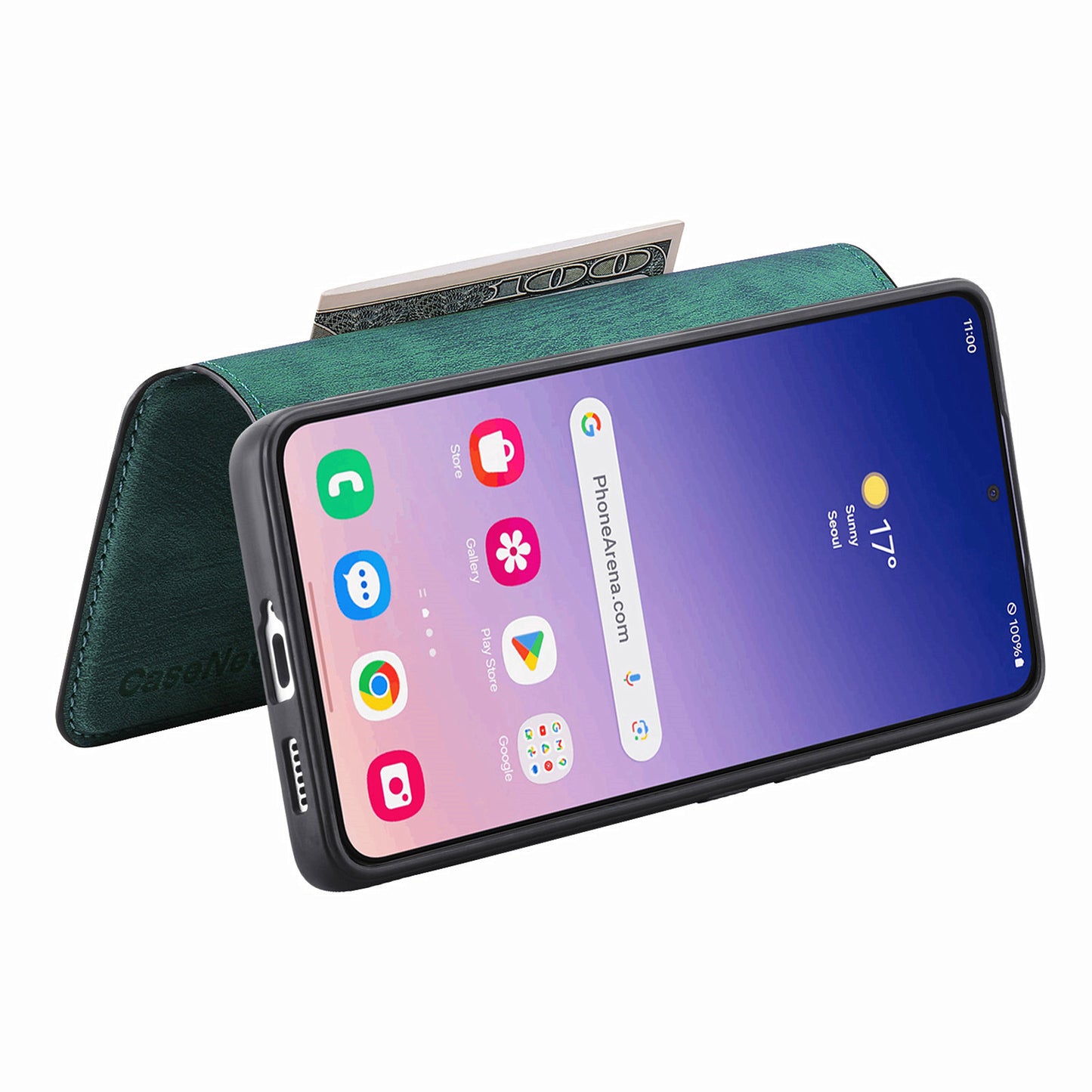 CASENEO MW-03 For Samsung Galaxy S24 Wallet Case Leather+TPU Magnetic Detachable Phone Cover - Green