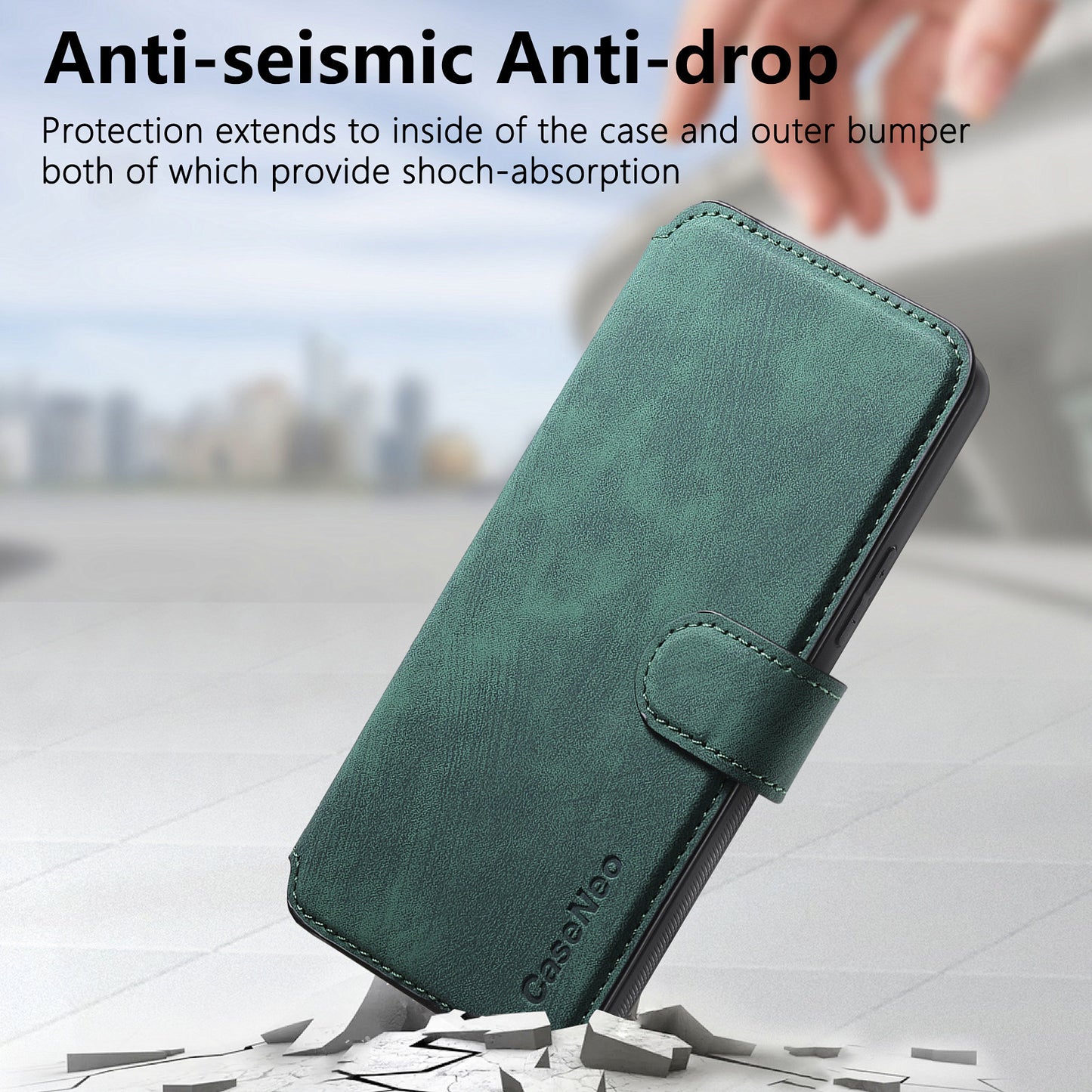 CASENEO MW-03 For Samsung Galaxy S24 Wallet Case Leather+TPU Magnetic Detachable Phone Cover - Green