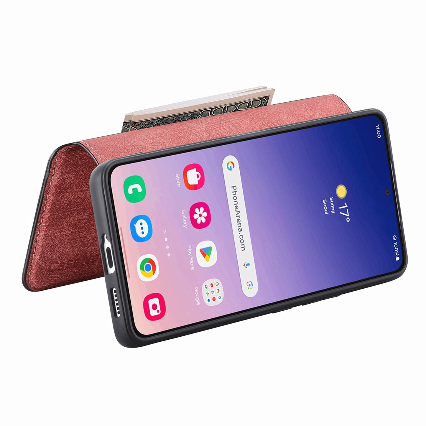 CASENEO MW-03 For Samsung Galaxy S24 Wallet Case Leather+TPU Magnetic Detachable Phone Cover - Pink