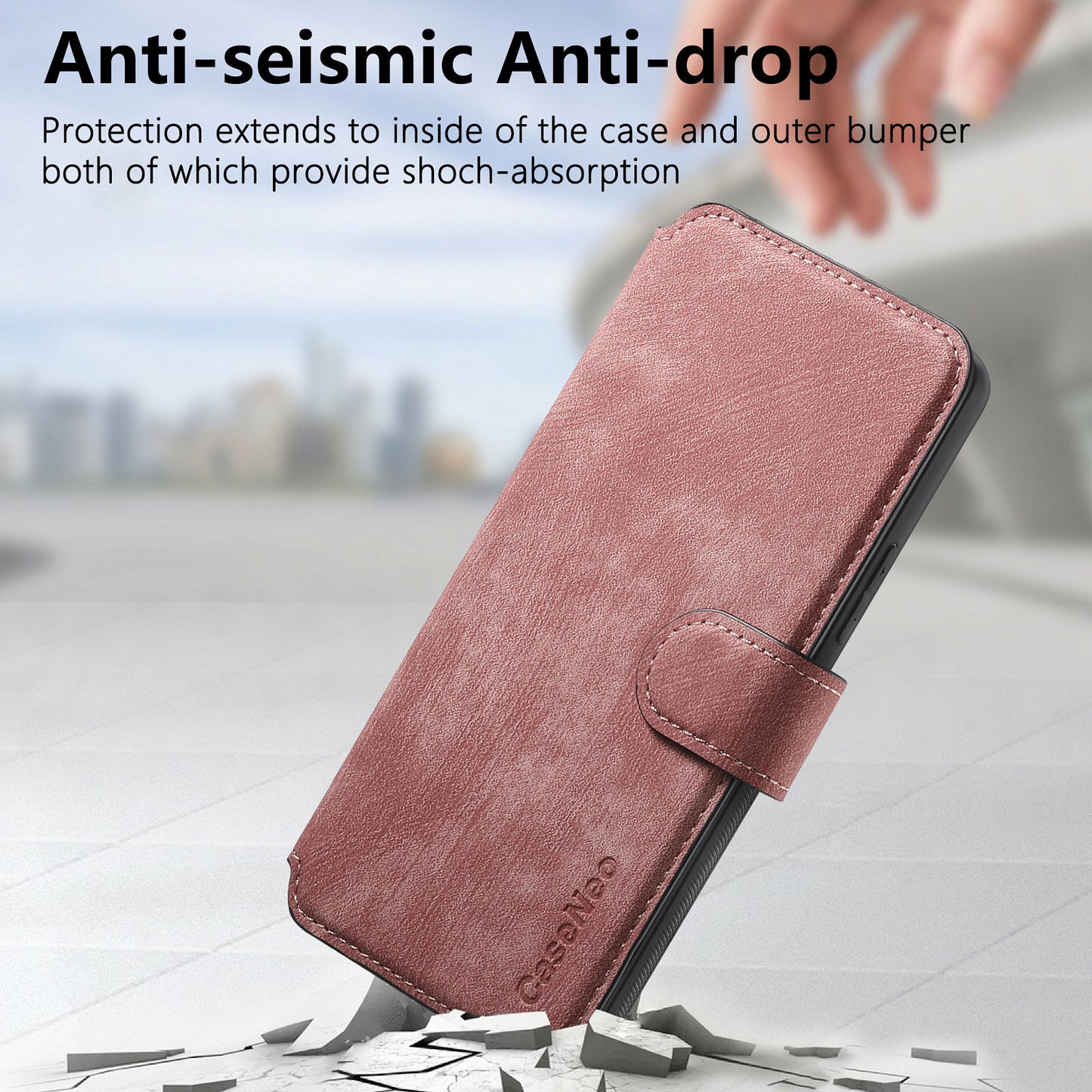 CASENEO MW-03 For Samsung Galaxy S24 Wallet Case Leather+TPU Magnetic Detachable Phone Cover - Pink