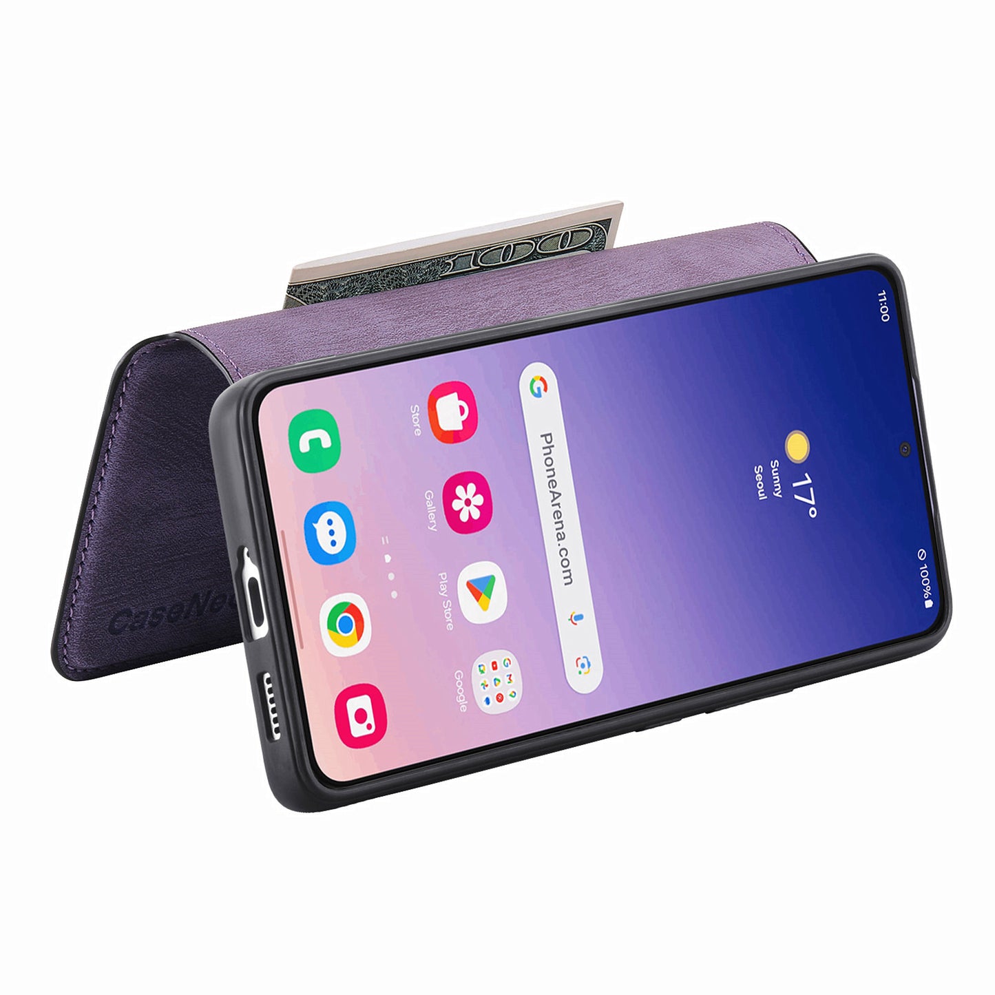 CASENEO MW-03 For Samsung Galaxy S24 Wallet Case Leather+TPU Magnetic Detachable Phone Cover - Purple