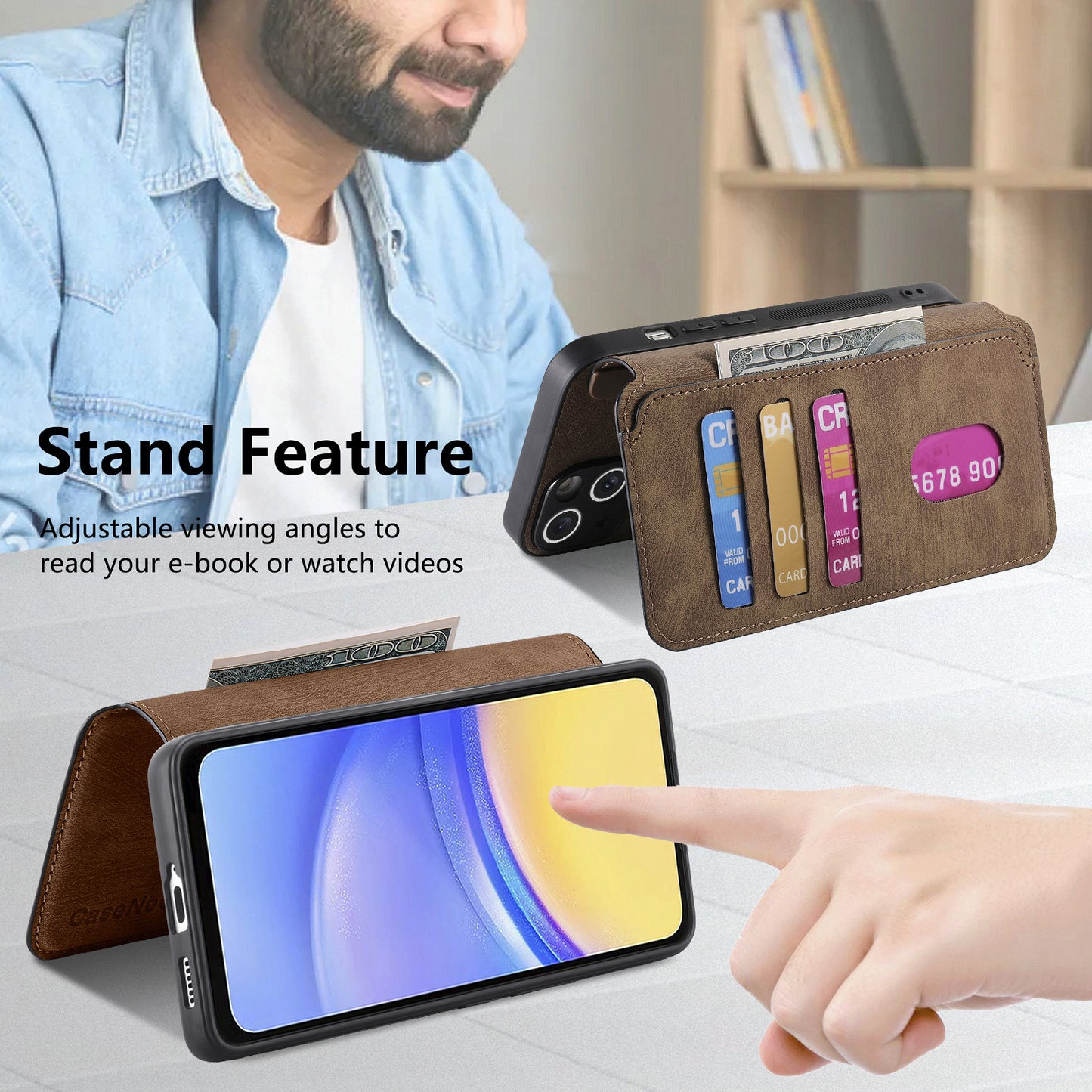 CASENEO MW-03 For Samsung Galaxy A25 5G (Global) (161.0 x 76.5 x 8.3mm) Case Detachable Magnetic Leather Cell Phone Back Cover - Brown