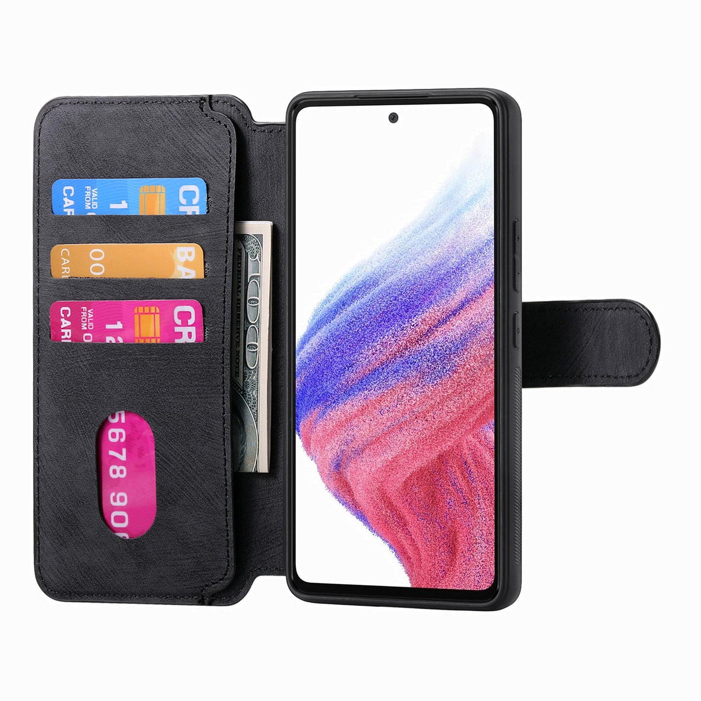 CASENEO MW-03 For Samsung Galaxy A53 5G Case Retro Leather Detachable Magnetic Wallet Back Cover - Black