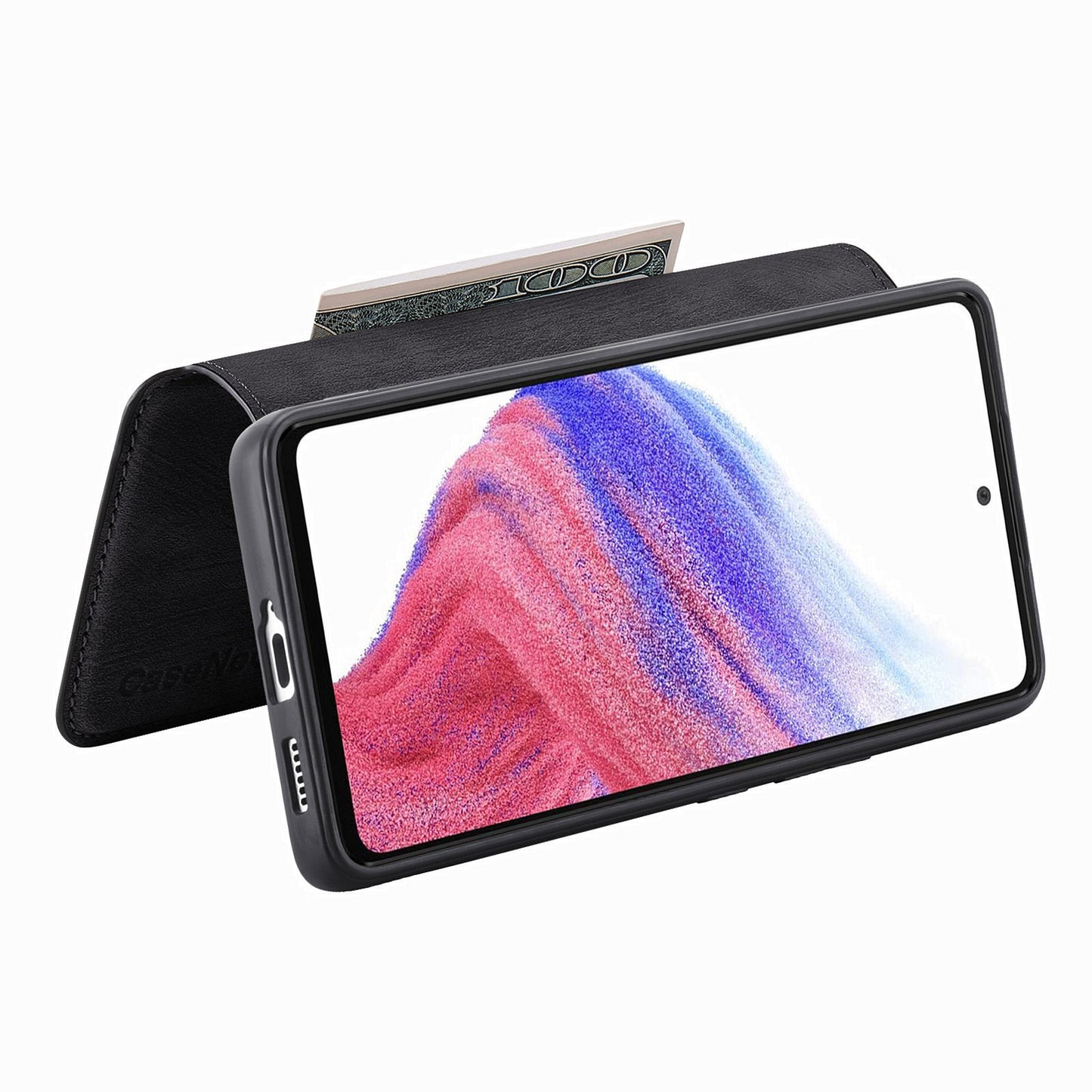 CASENEO MW-03 For Samsung Galaxy A53 5G Case Retro Leather Detachable Magnetic Wallet Back Cover - Black