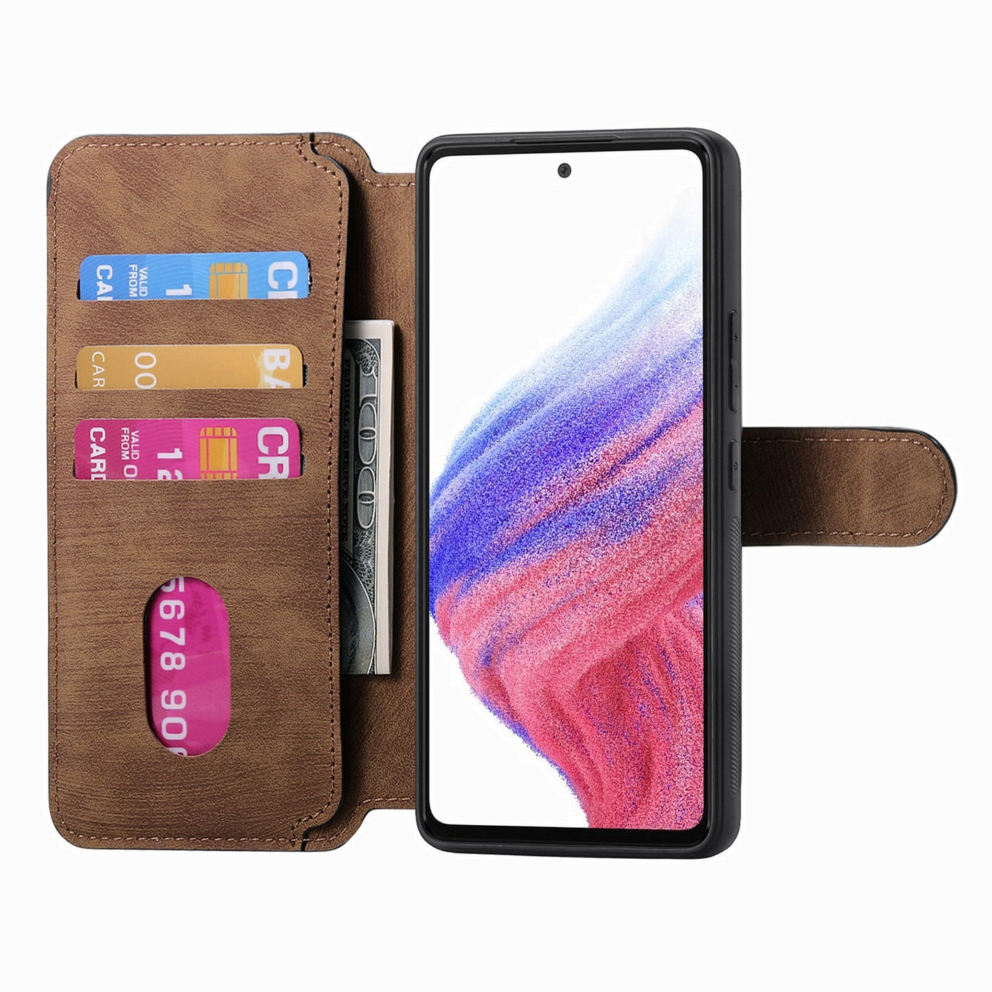 CASENEO MW-03 For Samsung Galaxy A53 5G Case Retro Leather Detachable Magnetic Wallet Back Cover - Brown
