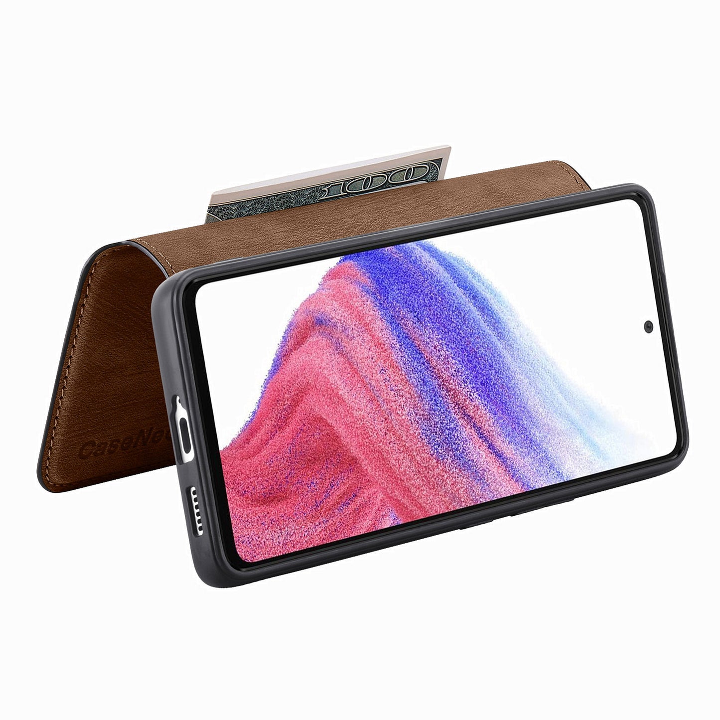 CASENEO MW-03 For Samsung Galaxy A53 5G Case Retro Leather Detachable Magnetic Wallet Back Cover - Brown