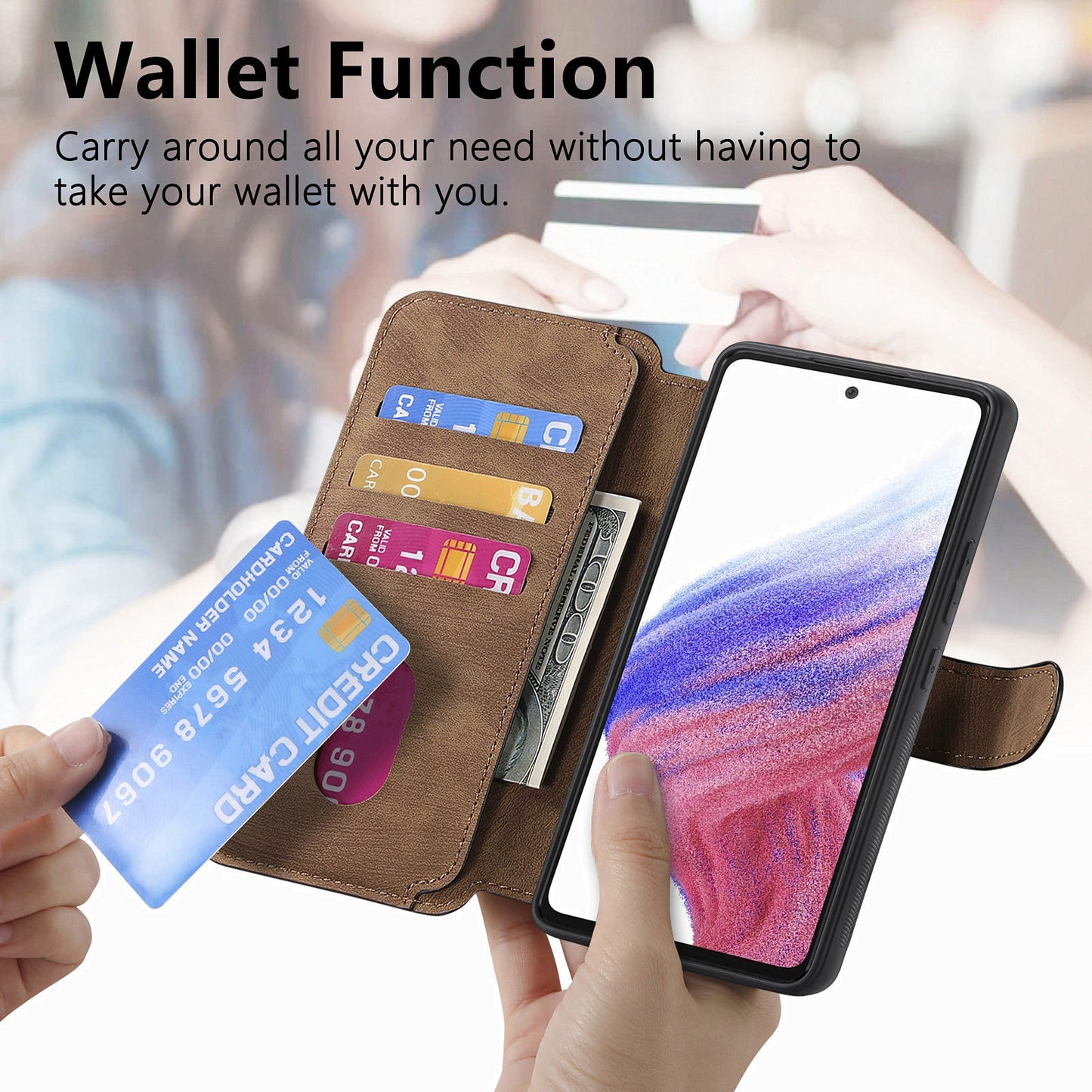 CASENEO MW-03 For Samsung Galaxy A53 5G Case Retro Leather Detachable Magnetic Wallet Back Cover - Brown