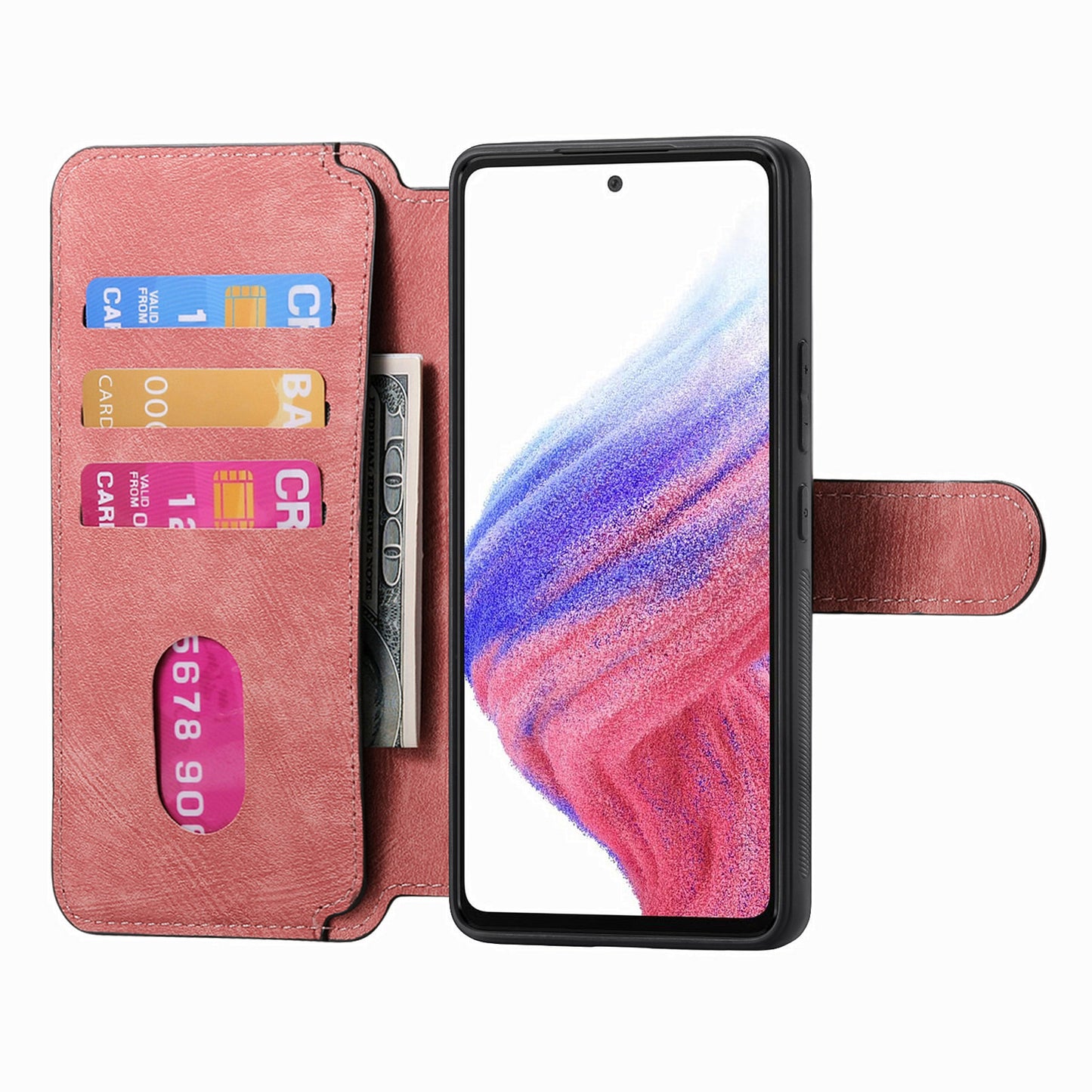 CASENEO MW-03 For Samsung Galaxy A53 5G Case Retro Leather Detachable Magnetic Wallet Back Cover - Pink