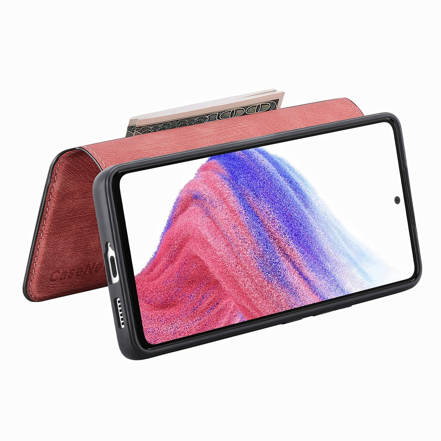 CASENEO MW-03 For Samsung Galaxy A53 5G Case Retro Leather Detachable Magnetic Wallet Back Cover - Pink