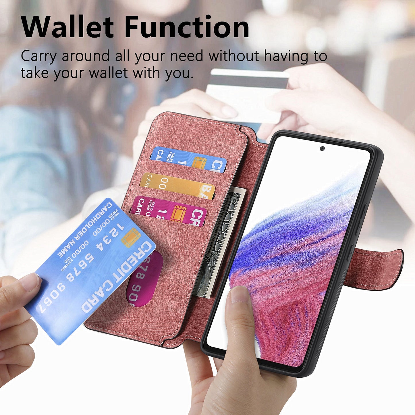 CASENEO MW-03 For Samsung Galaxy A53 5G Case Retro Leather Detachable Magnetic Wallet Back Cover - Pink