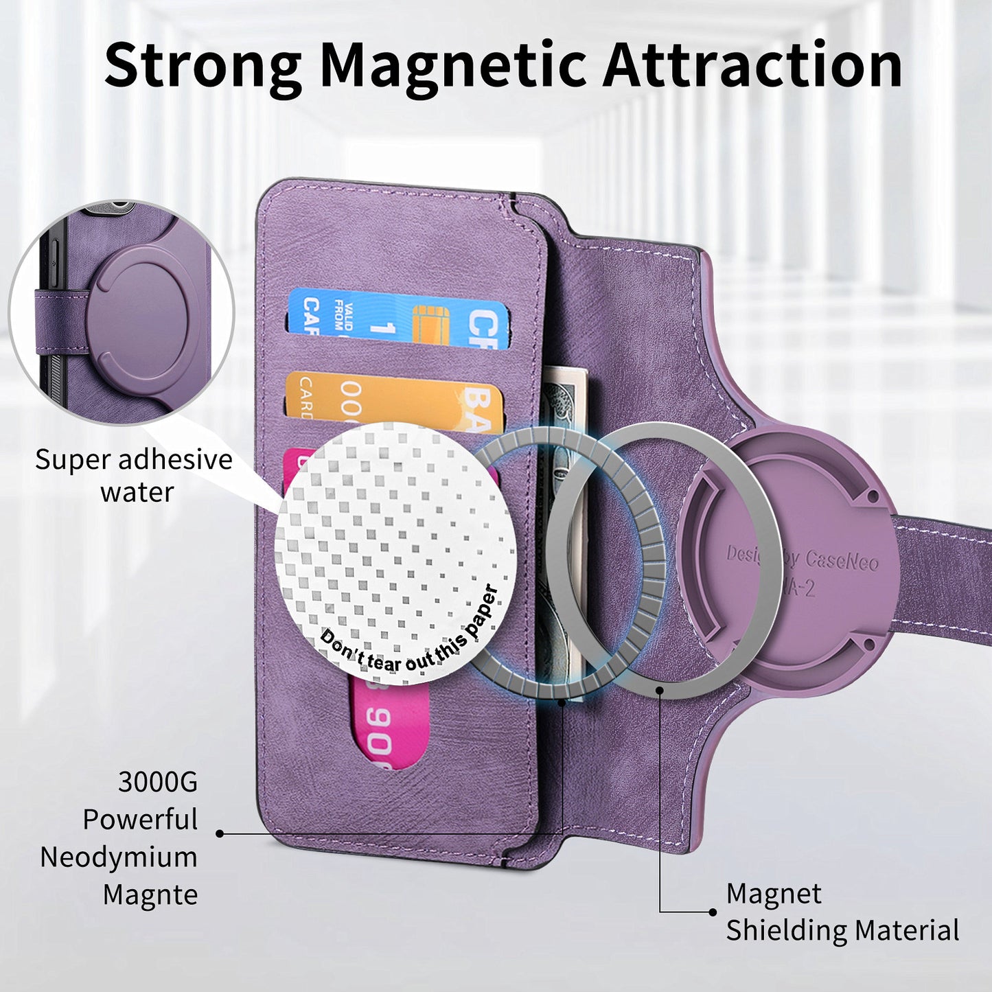 CASENEO MW-03 For Samsung Galaxy S24+ Case RFID Blocking Leather+TPU Detachable Phone Cover - Purple