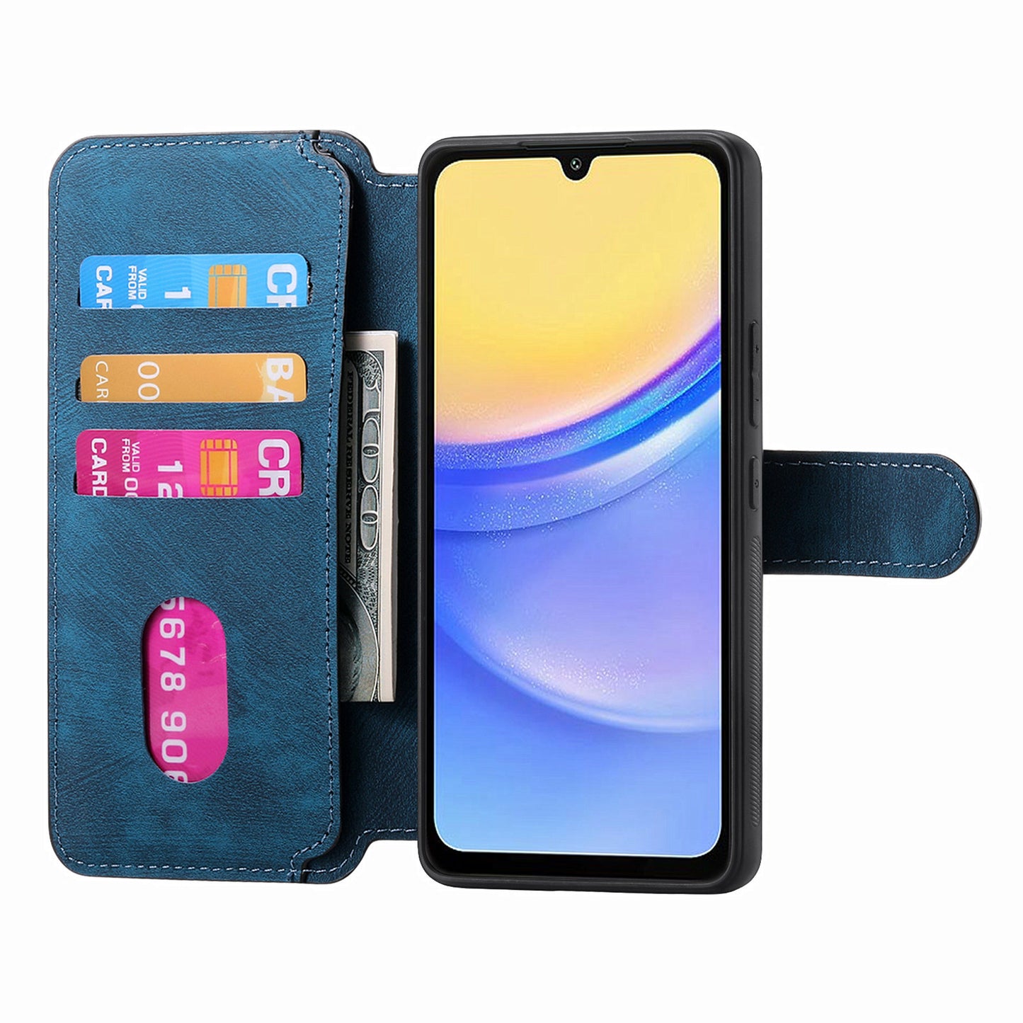 CASENEO MW-03 For Samsung Galaxy A15 4G / 5G Case Retro Leather Stand RFID Blocking Detachable Phone Cover - Dark Blue