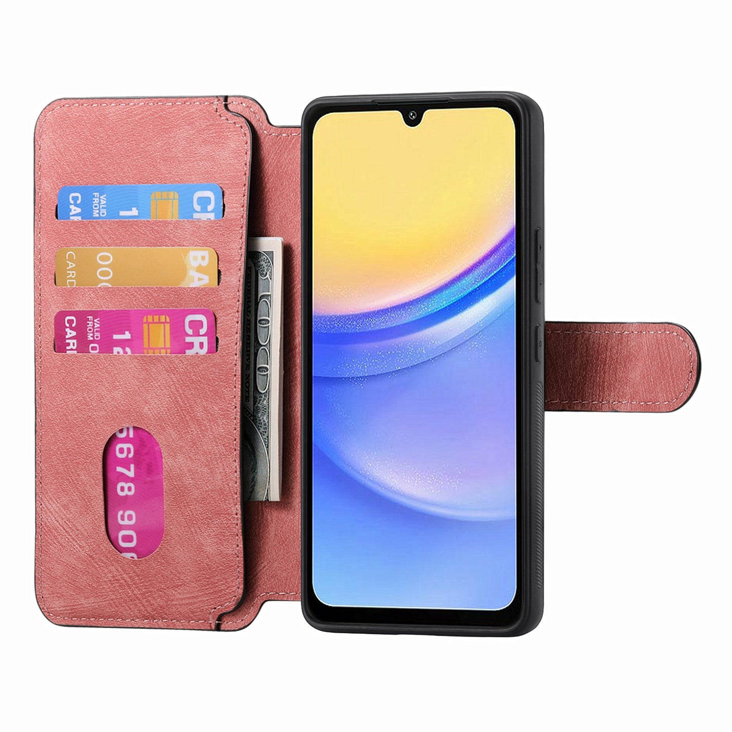 CASENEO MW-03 For Samsung Galaxy A15 4G / 5G Case Retro Leather Stand RFID Blocking Detachable Phone Cover - Pink