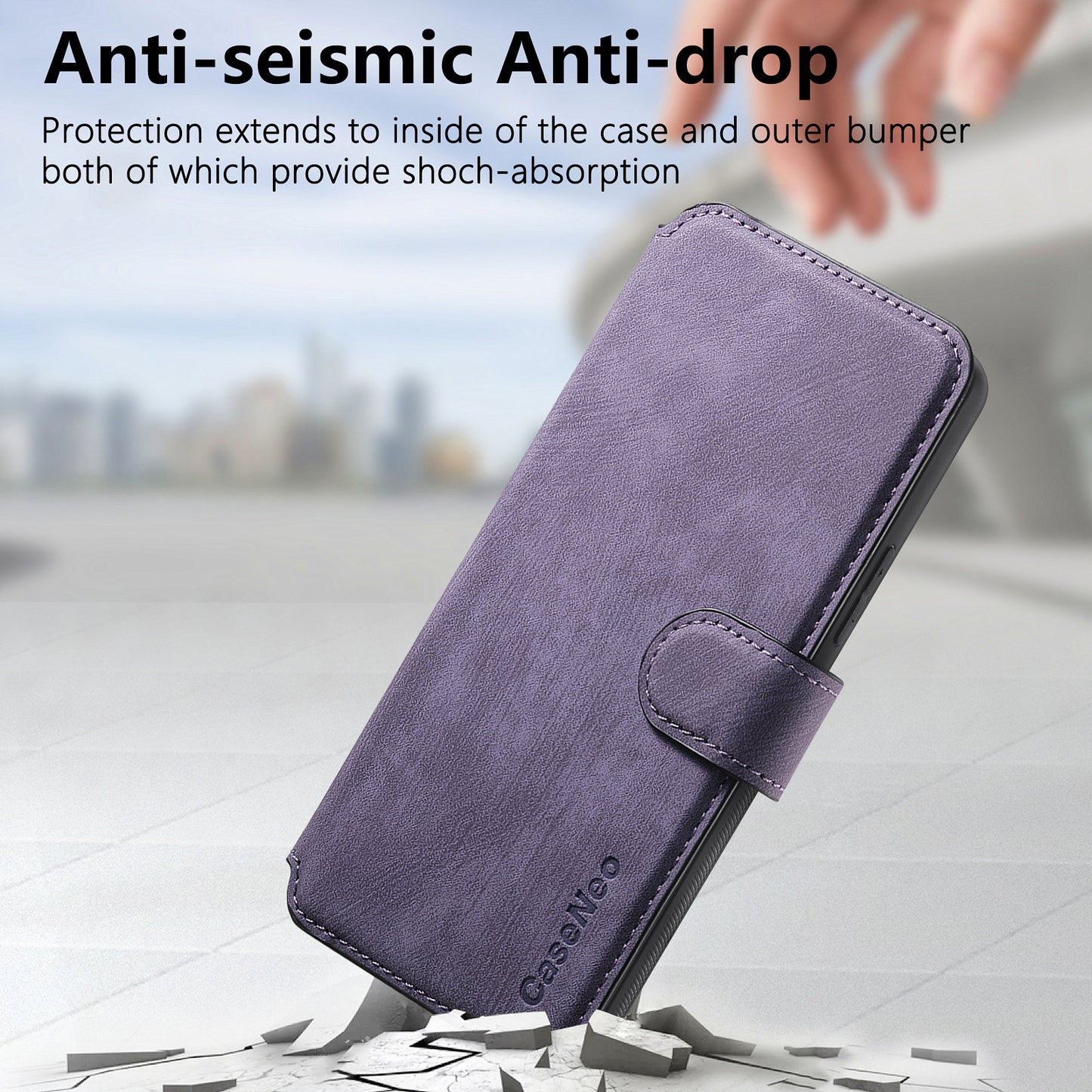 CASENEO MW-03 For Samsung Galaxy A15 4G / 5G Case Retro Leather Stand RFID Blocking Detachable Phone Cover - Purple