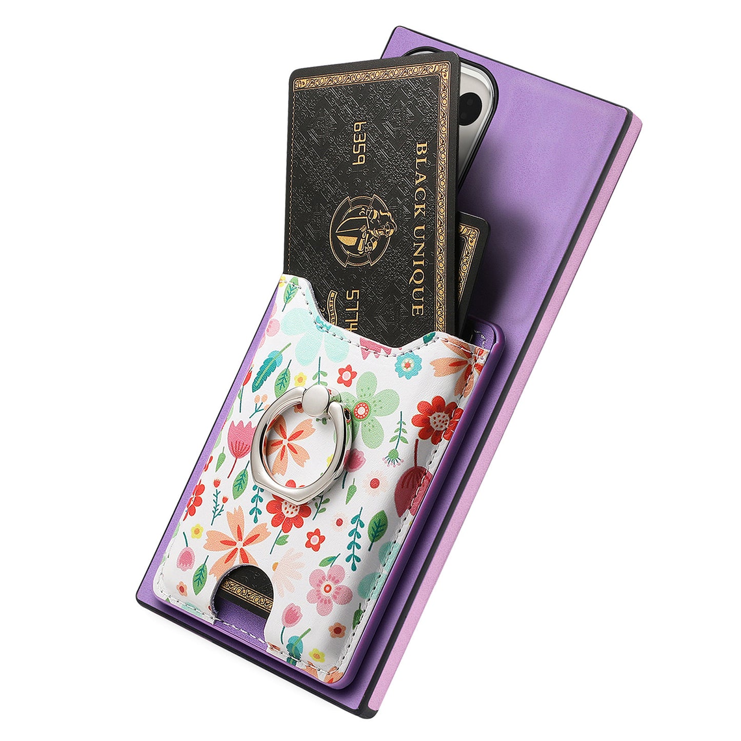 E4 for Samsung Galaxy S24 Ultra Case Leather Coated TPU Pattern Phone Cover with Ring Holder - Purple