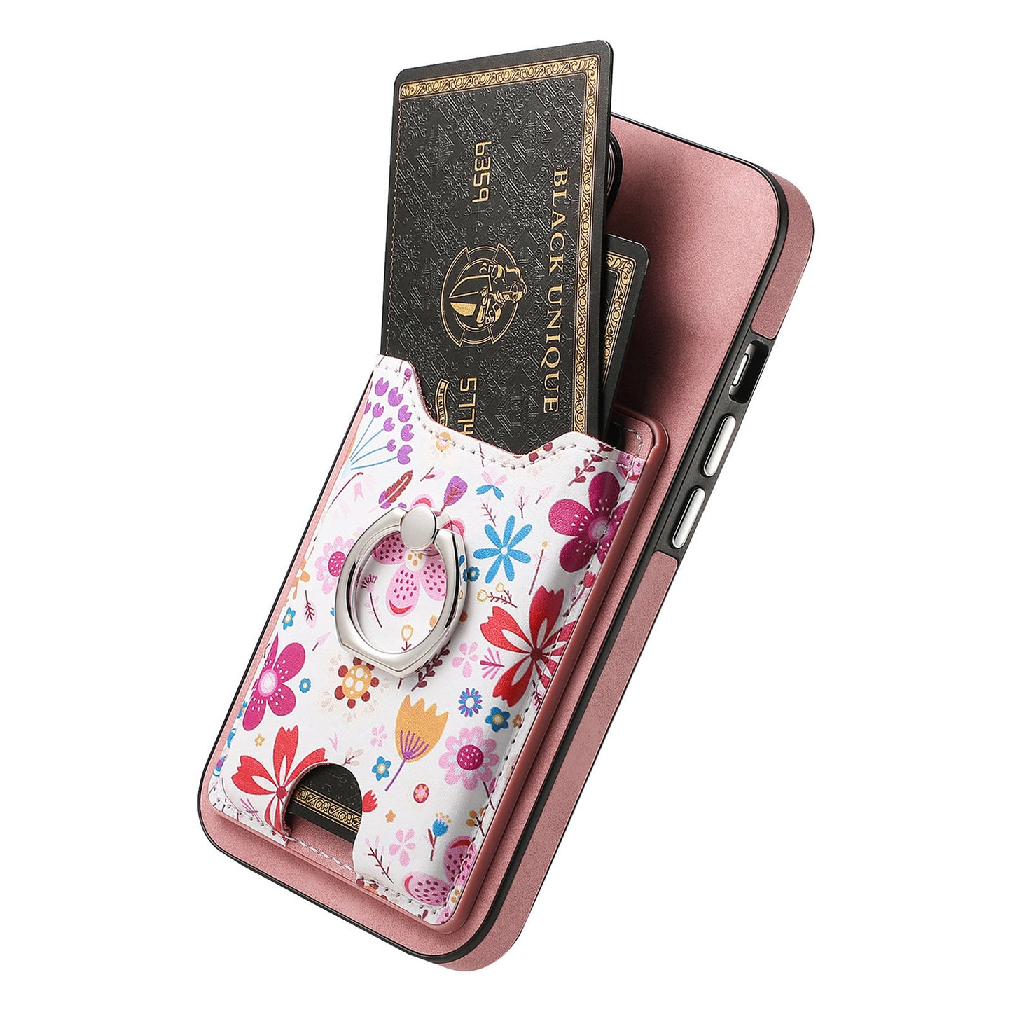 E4 for Samsung Galaxy S21 FE 5G Case Kickstand Leather Coated TPU Pattern Back Cover - Pink