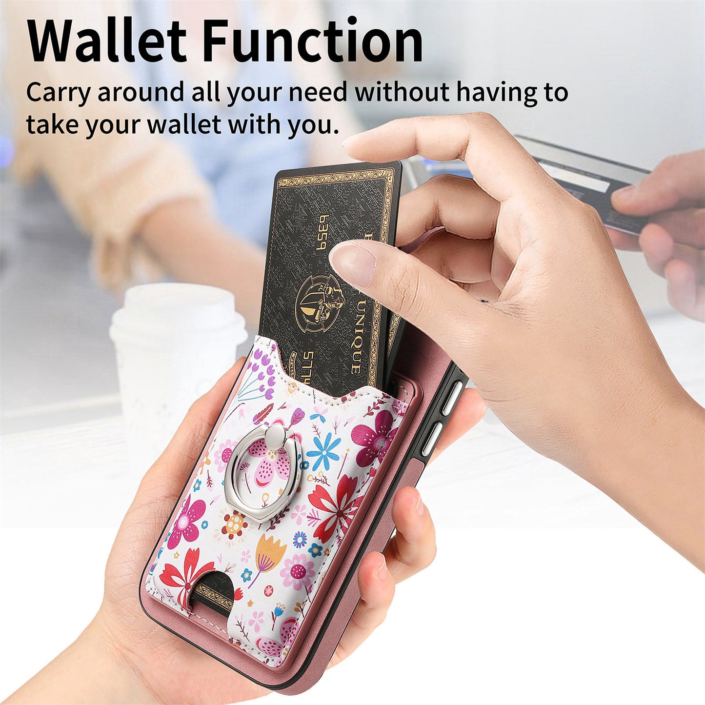 E4 for Samsung Galaxy S21 FE 5G Case Kickstand Leather Coated TPU Pattern Back Cover - Pink