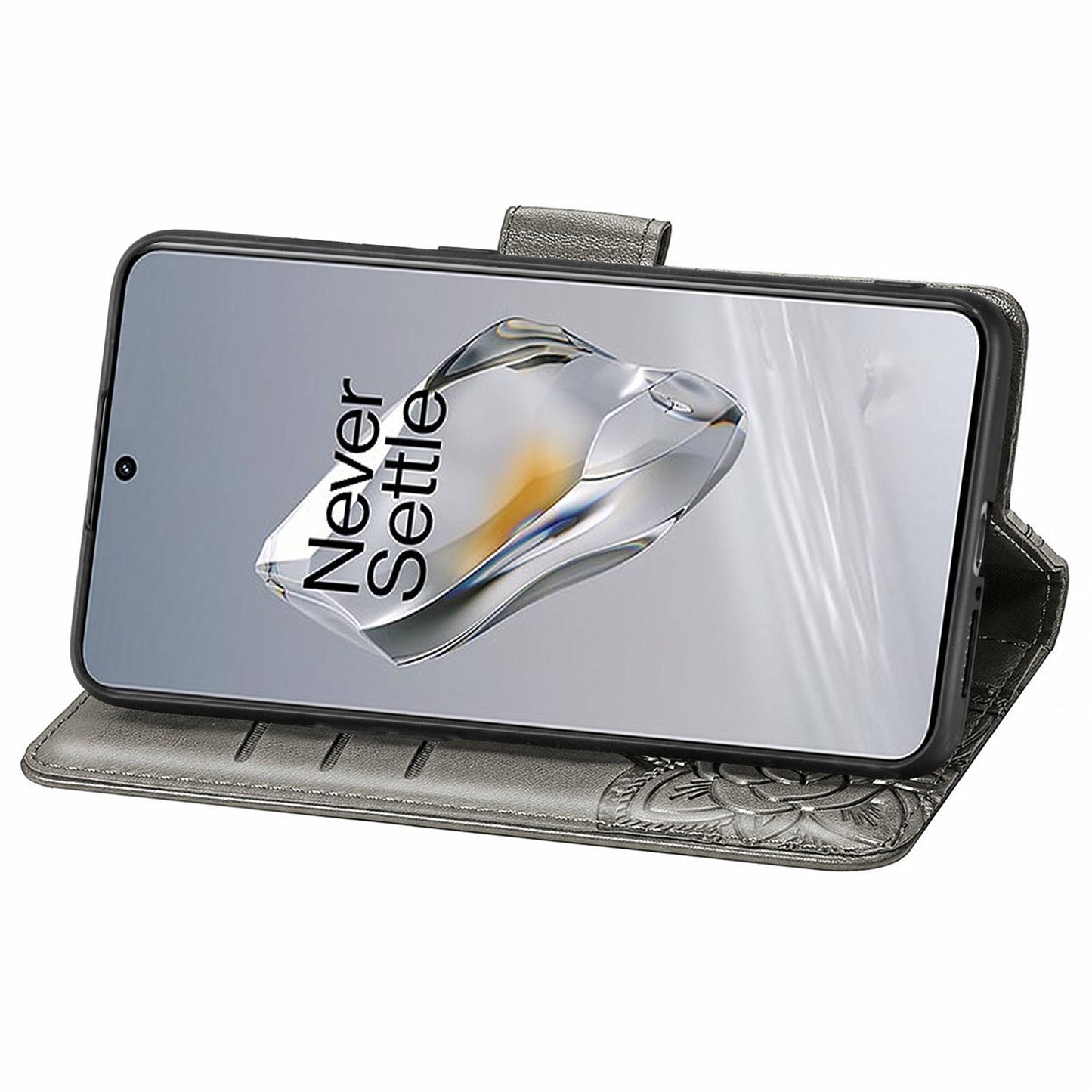 For OnePlus 12 5G Case PU Leather Butterfly Pattern Magnetic Flip Phone Cover - Grey