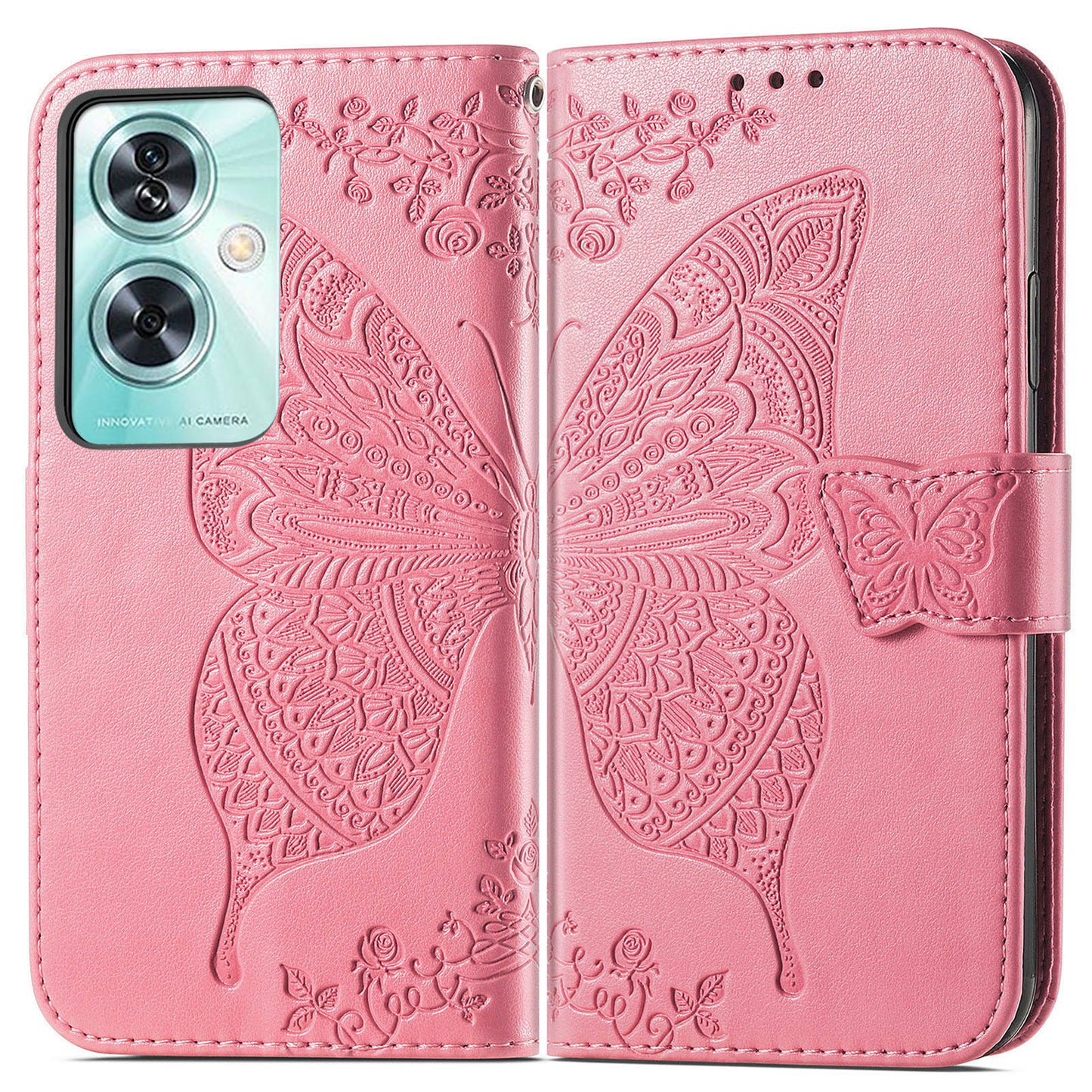 For OnePlus Nord N30 SE 5G Case PU Leather Butterfly Imprinted Stand Card Holders Phone Cover - Pink