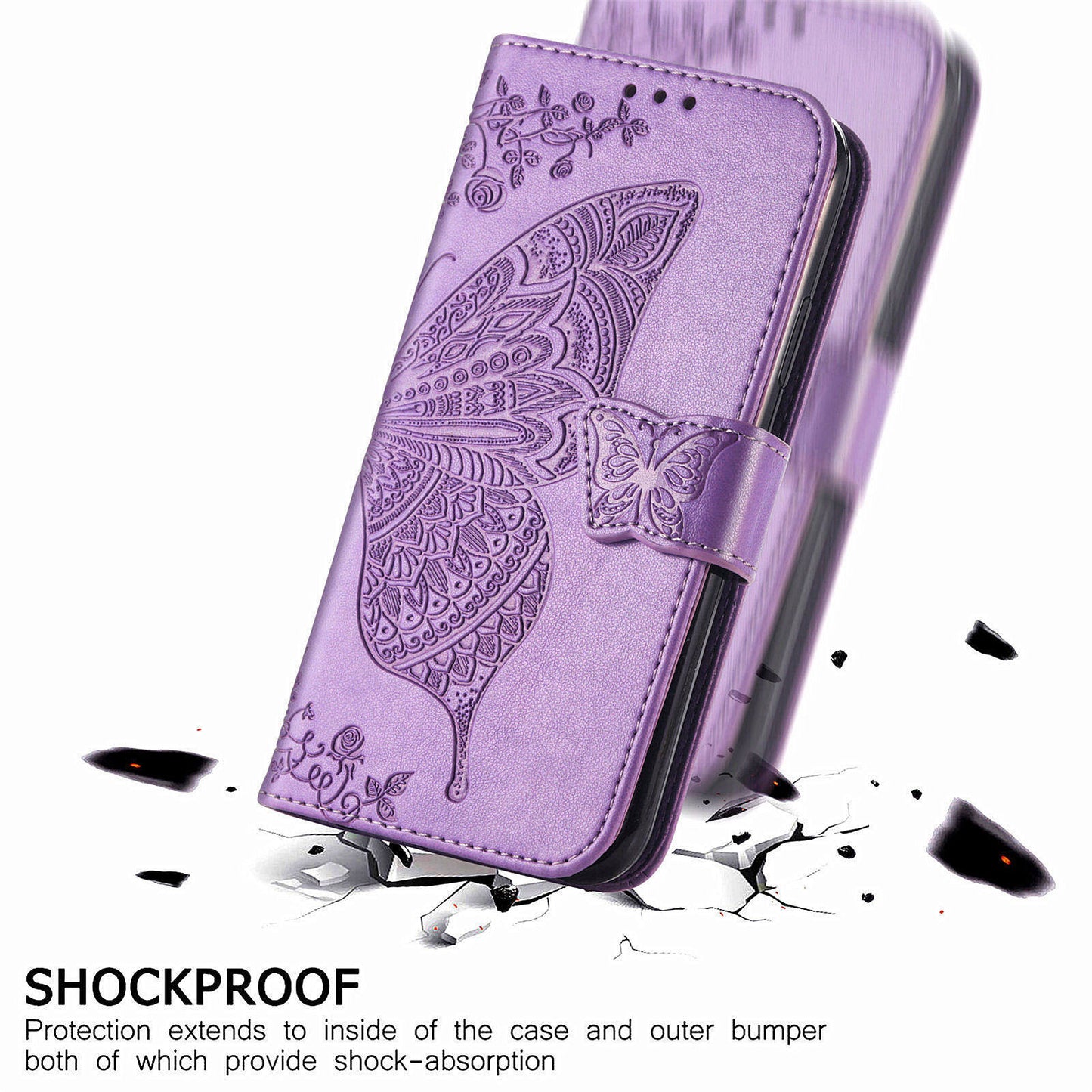 For Samsung Galaxy M15 5G Case Butterfly Pattern PU Leather Hand Strap Wallet Purse Phone Cover - Light Purple