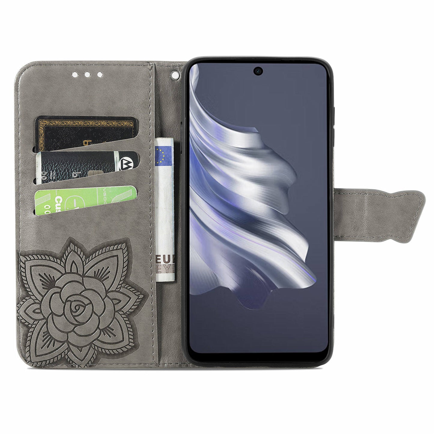 For Transsion Tecno Spark 20 Pro Case Butterfly Pattern Flip Folio PU Leather Phone Cover - Grey