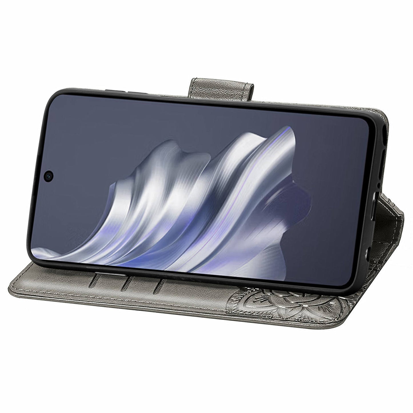 For Transsion Tecno Spark 20 Pro Case Butterfly Pattern Flip Folio PU Leather Phone Cover - Grey