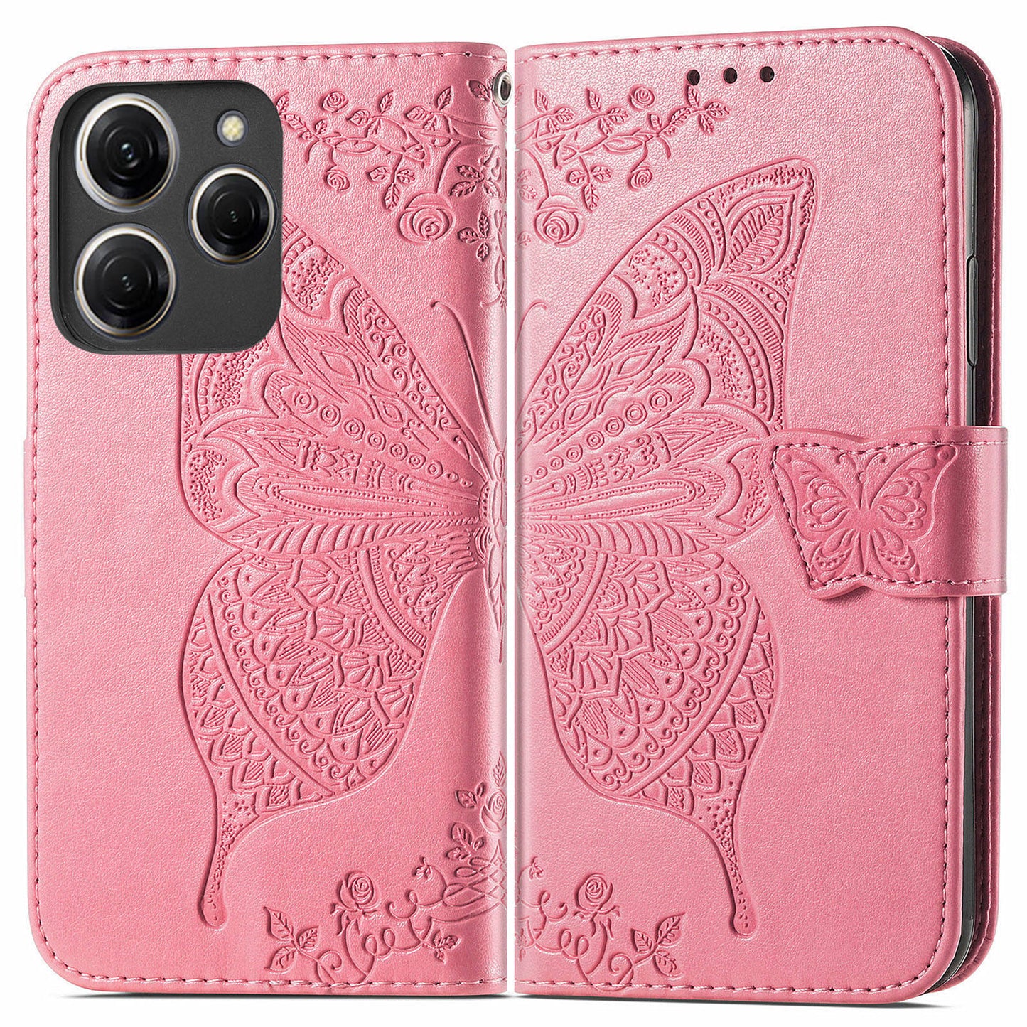 For Transsion Tecno Spark 20 Pro Case Butterfly Pattern Flip Folio PU Leather Phone Cover - Pink