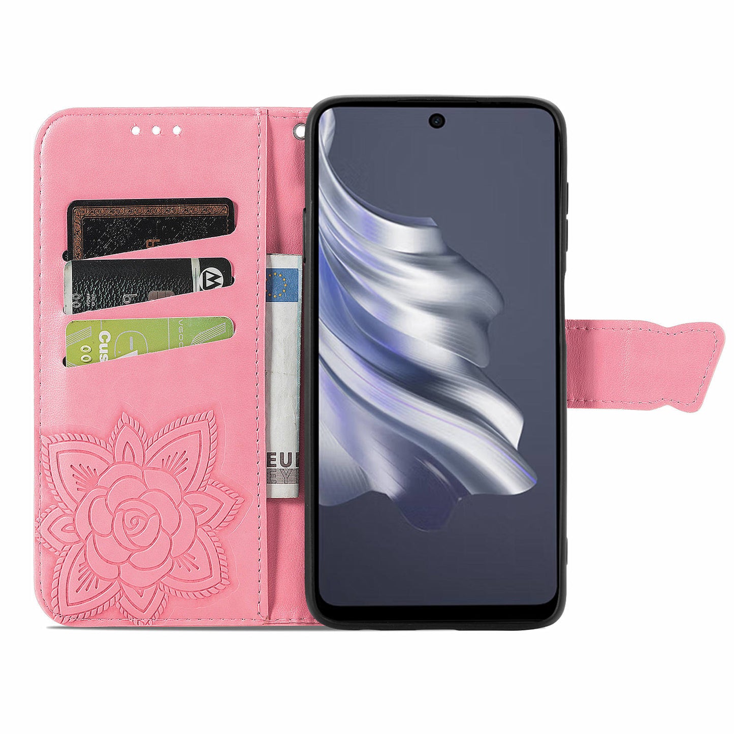 For Transsion Tecno Spark 20 Pro Case Butterfly Pattern Flip Folio PU Leather Phone Cover - Pink