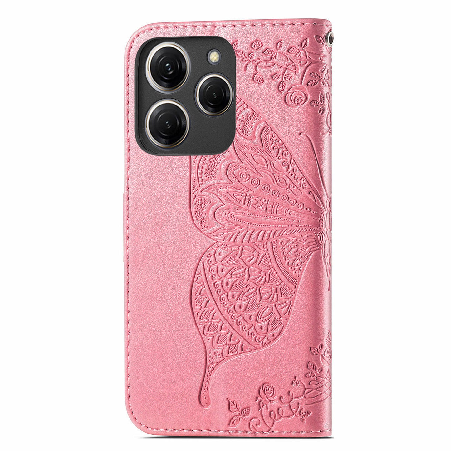 For Transsion Tecno Spark 20 Pro Case Butterfly Pattern Flip Folio PU Leather Phone Cover - Pink
